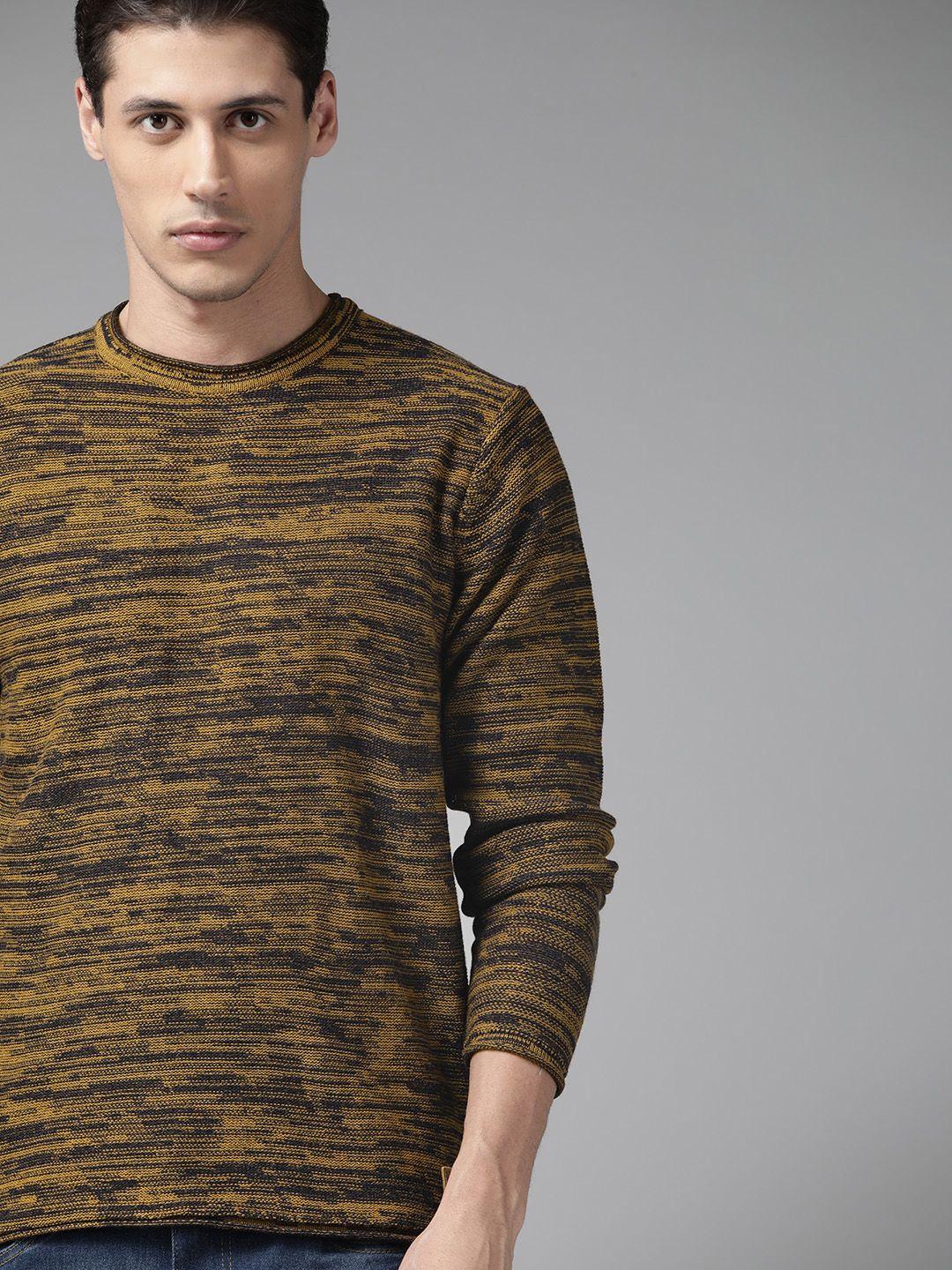 roadster men mustard & black colourblocked pullover