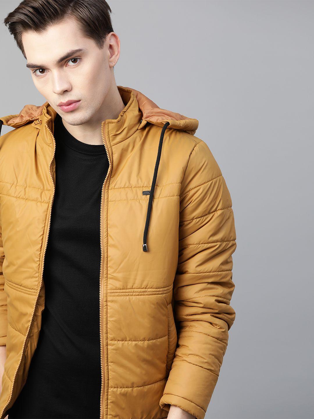 roadster men mustard yellow solid padded jacket