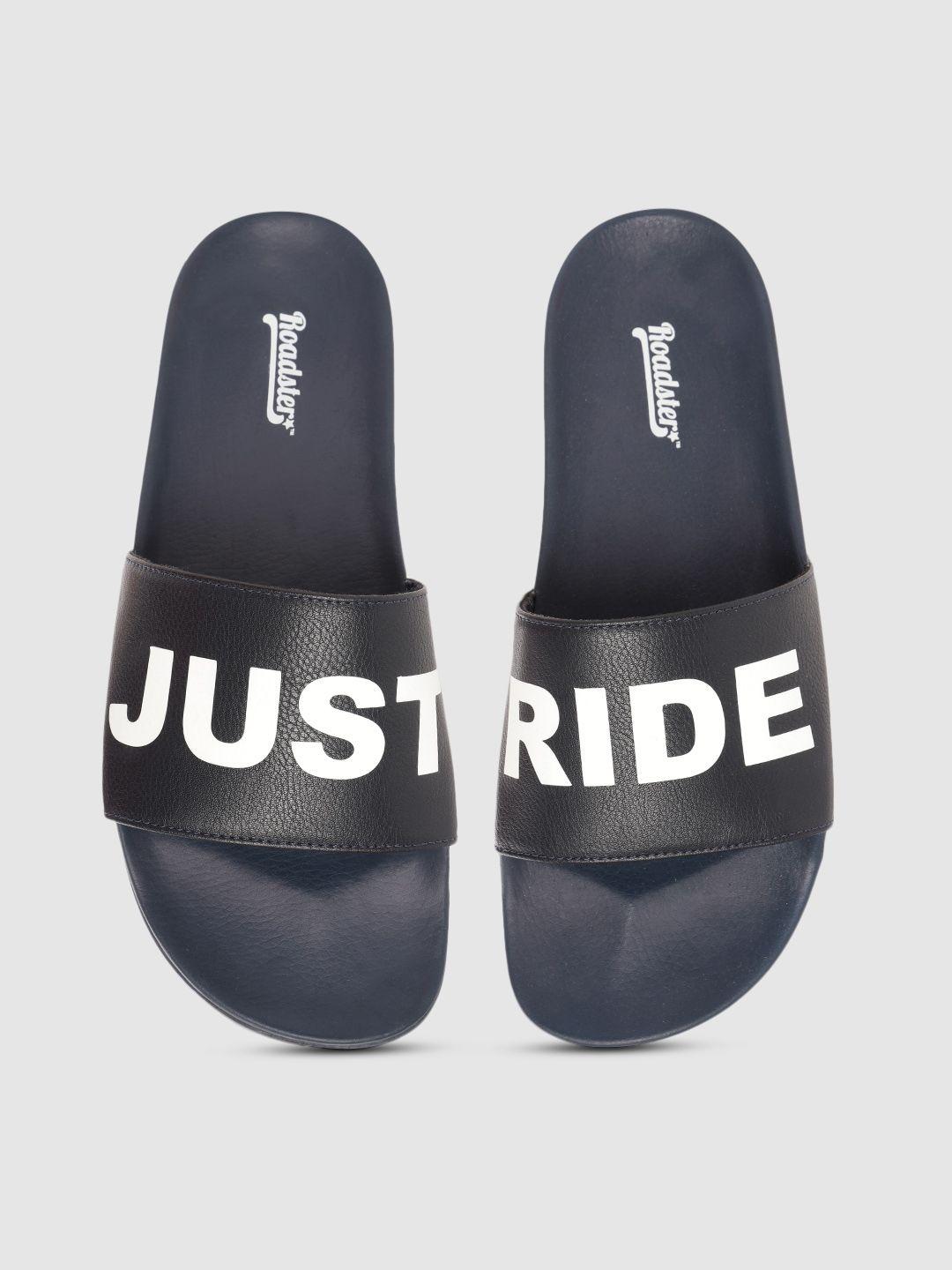 roadster men navy blue & white typography print sliders