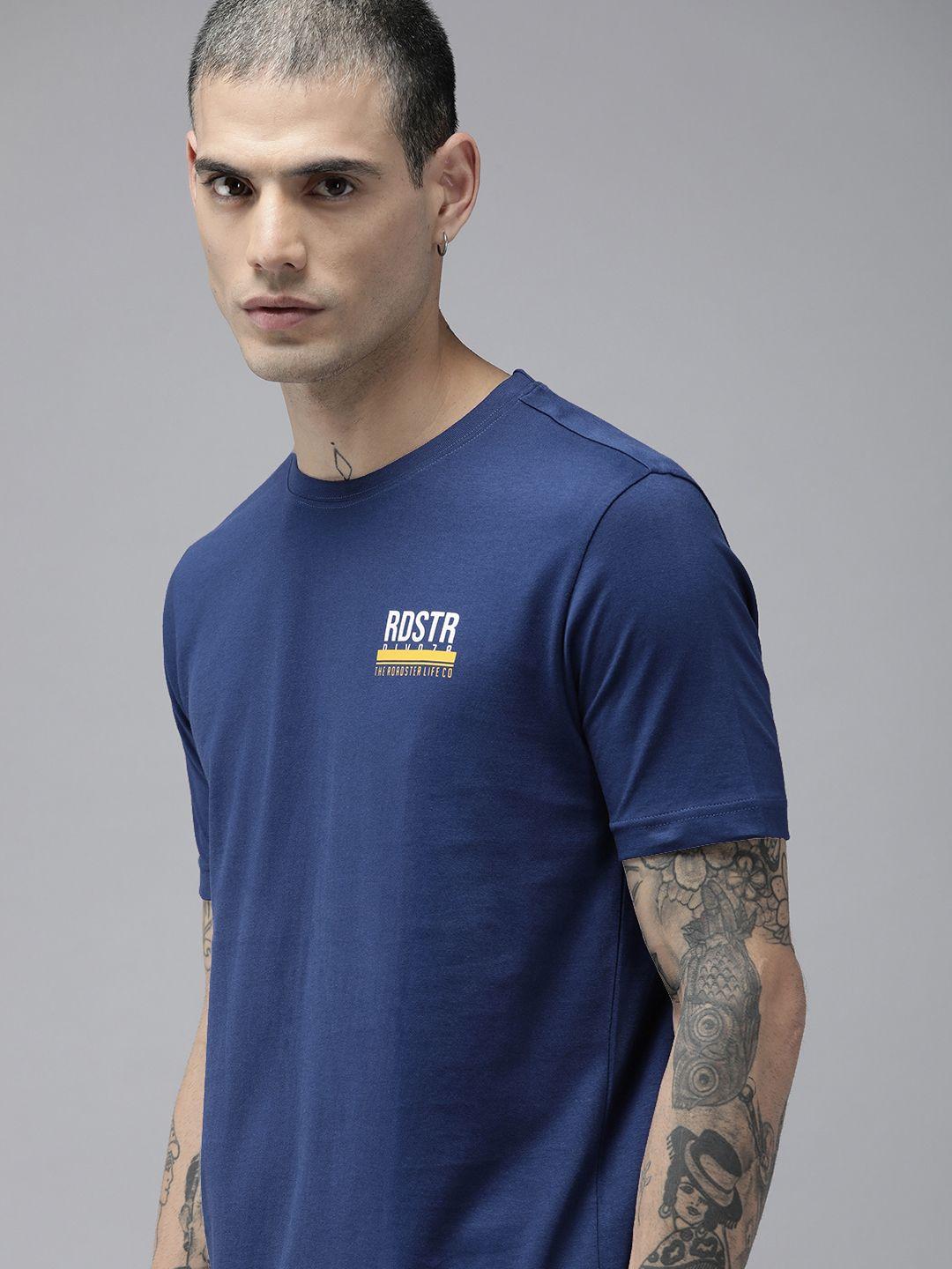 roadster men navy blue brand logo printed pure cotton t-shirt