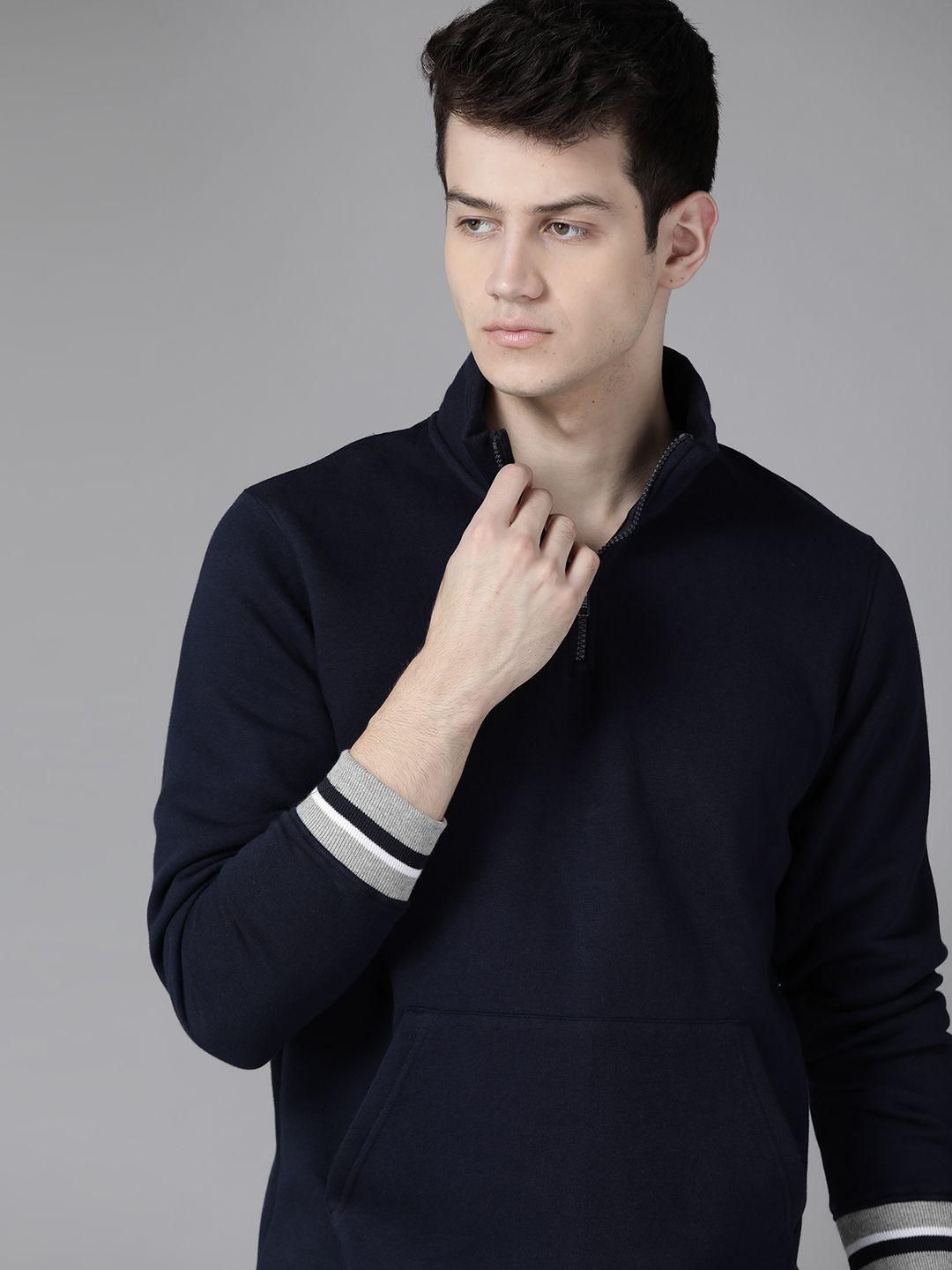 roadster men navy blue solid sweatshirt