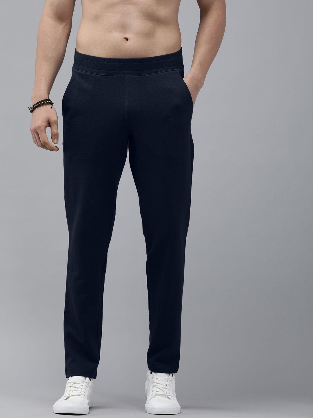 roadster men navy blue solid track pants