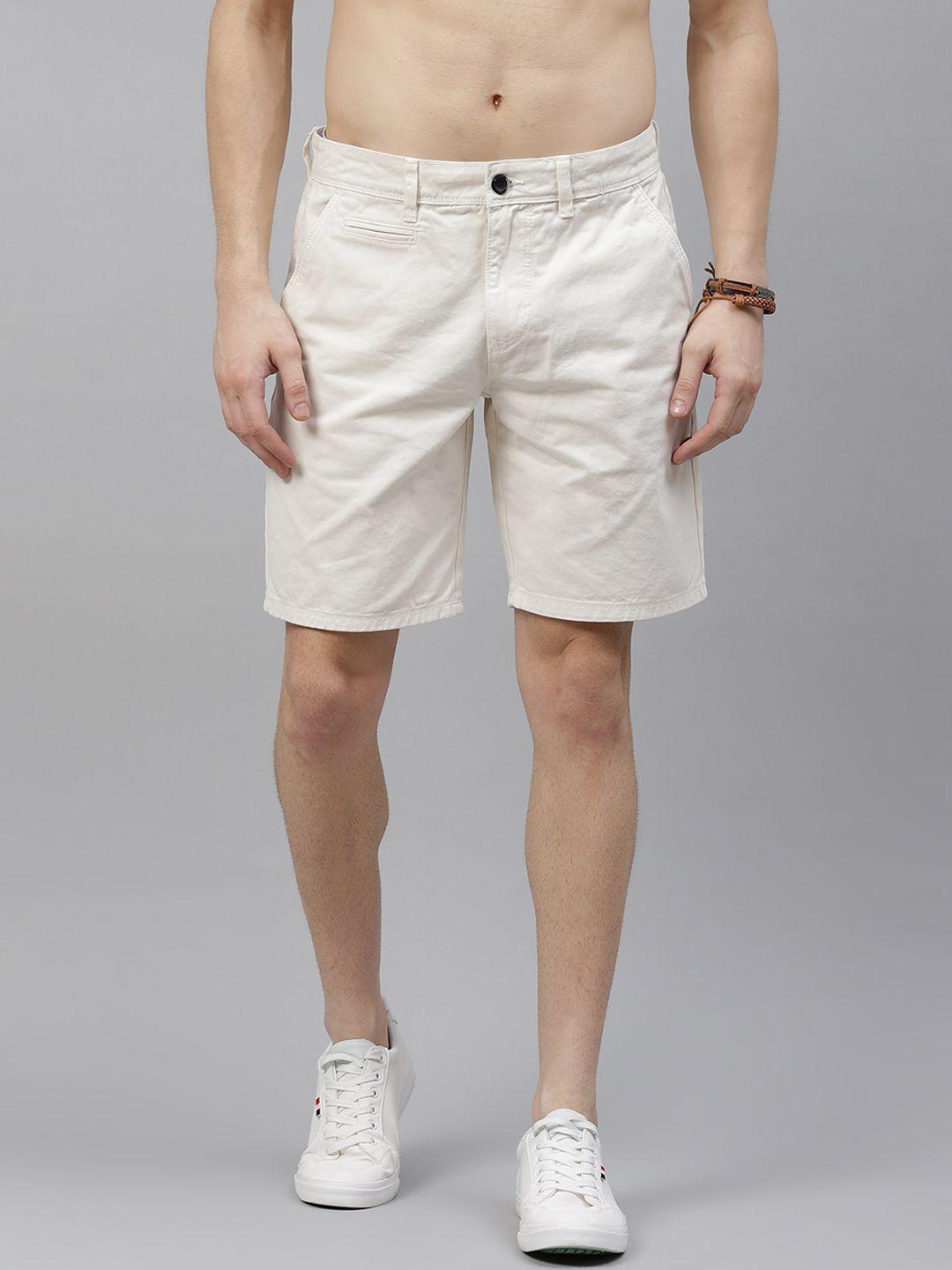 roadster men off-white pure cotton solid regular fit chino shorts