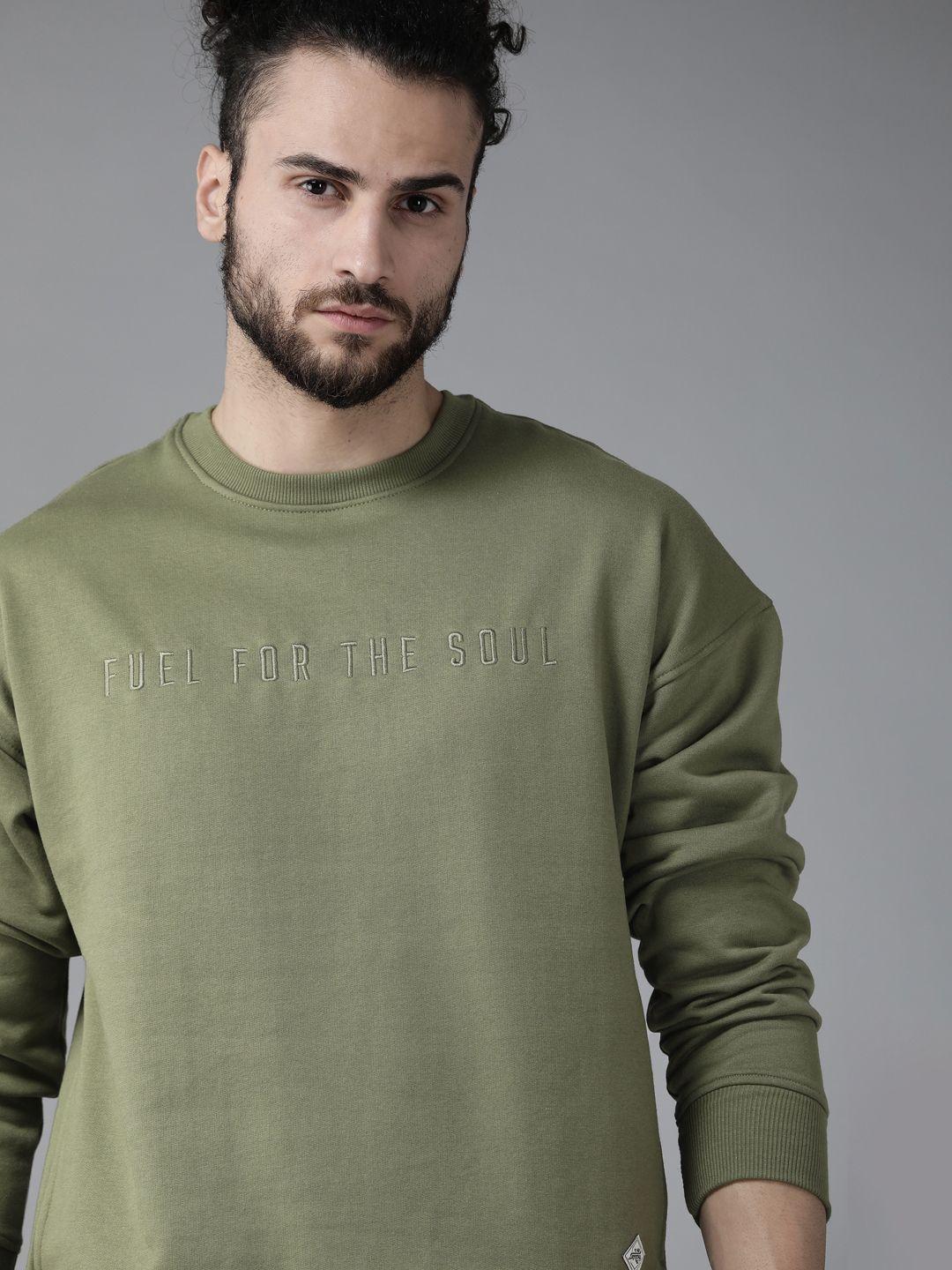 roadster men olive green embroidered detail sweatshirt