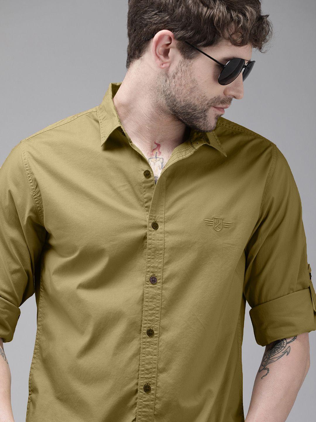 roadster men olive green opaque casual shirt