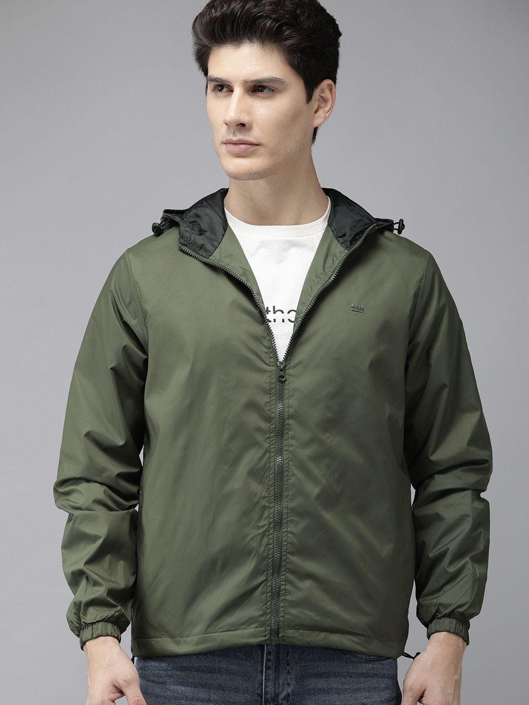 roadster men olive green solid open front jacket