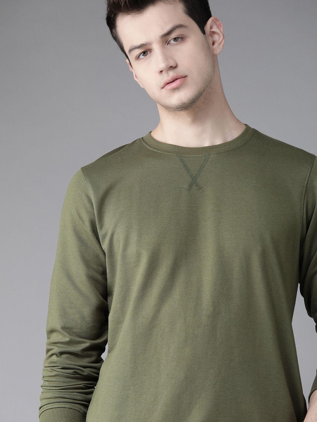 roadster men olive green solid sweatshirt