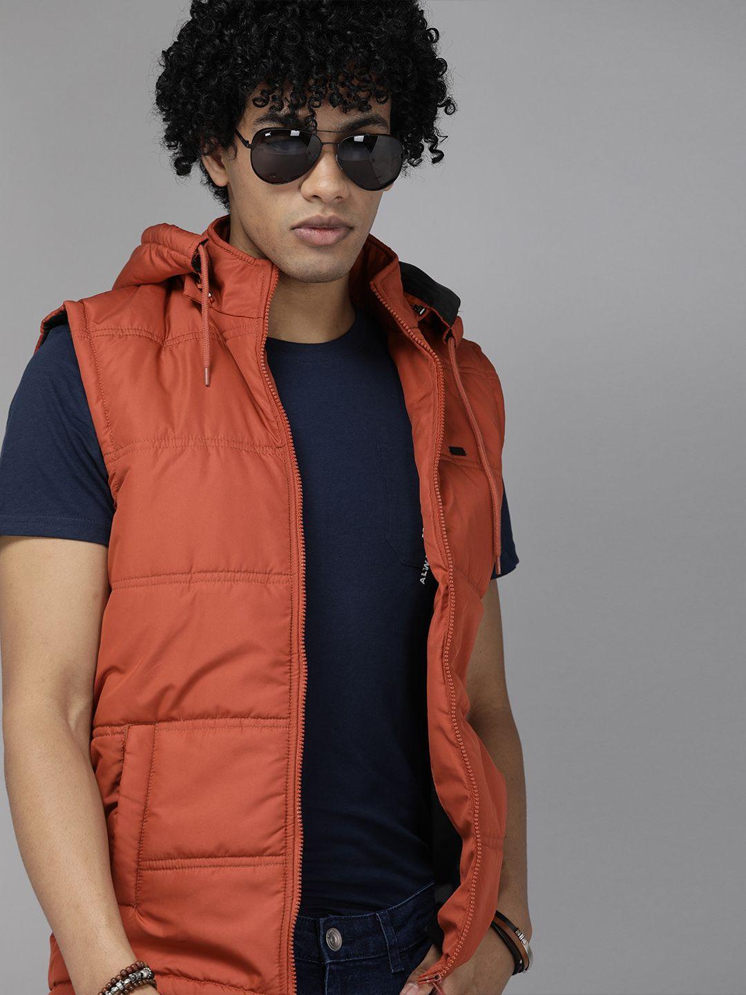 roadster men orange solid padded jacket