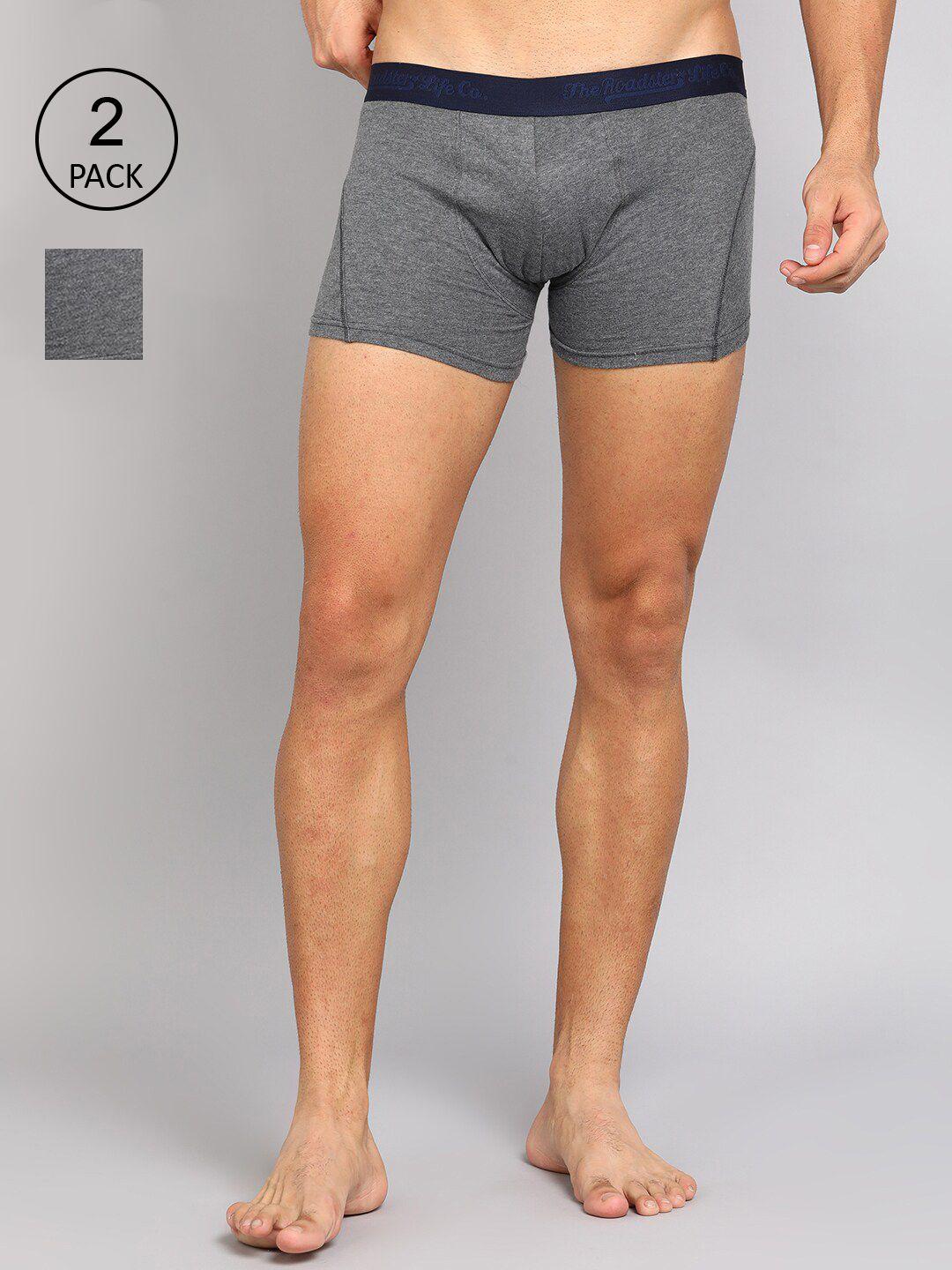 roadster men pack of 2 charcoal solid cotton trunks