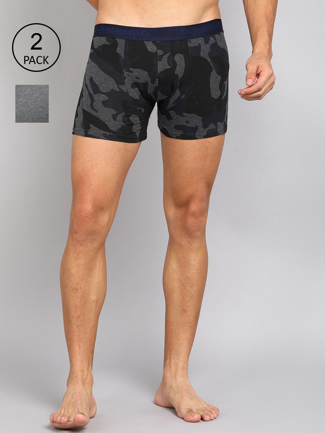 roadster men pack of 2 printed camouflage cotton trunk