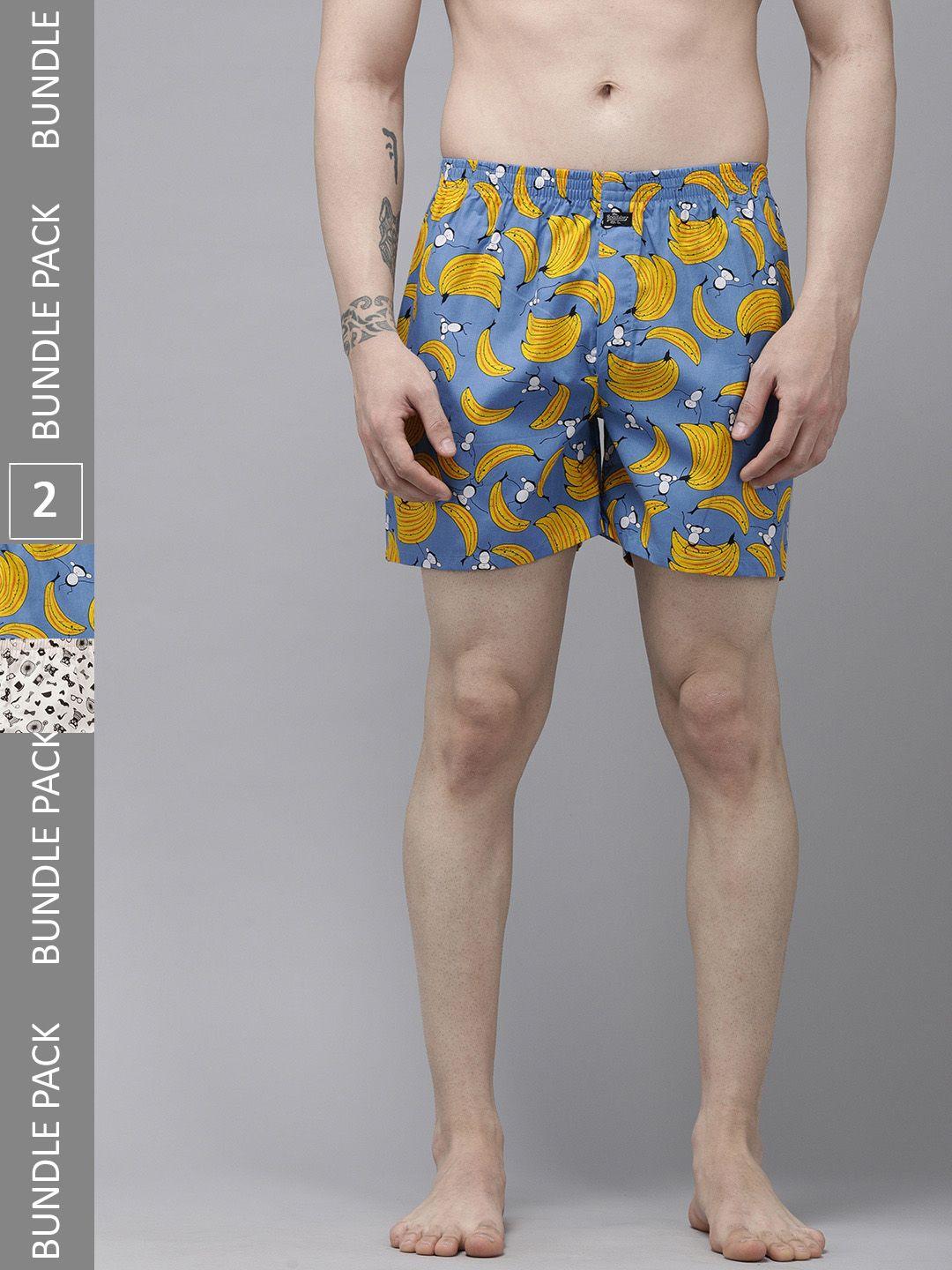 roadster men pack of 2 printed pure cotton boxers