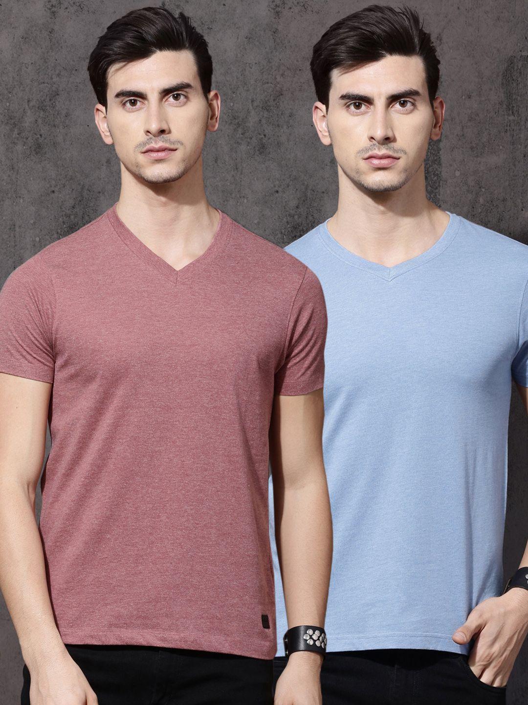 roadster men pack of 2 solid v-neck t-shirts