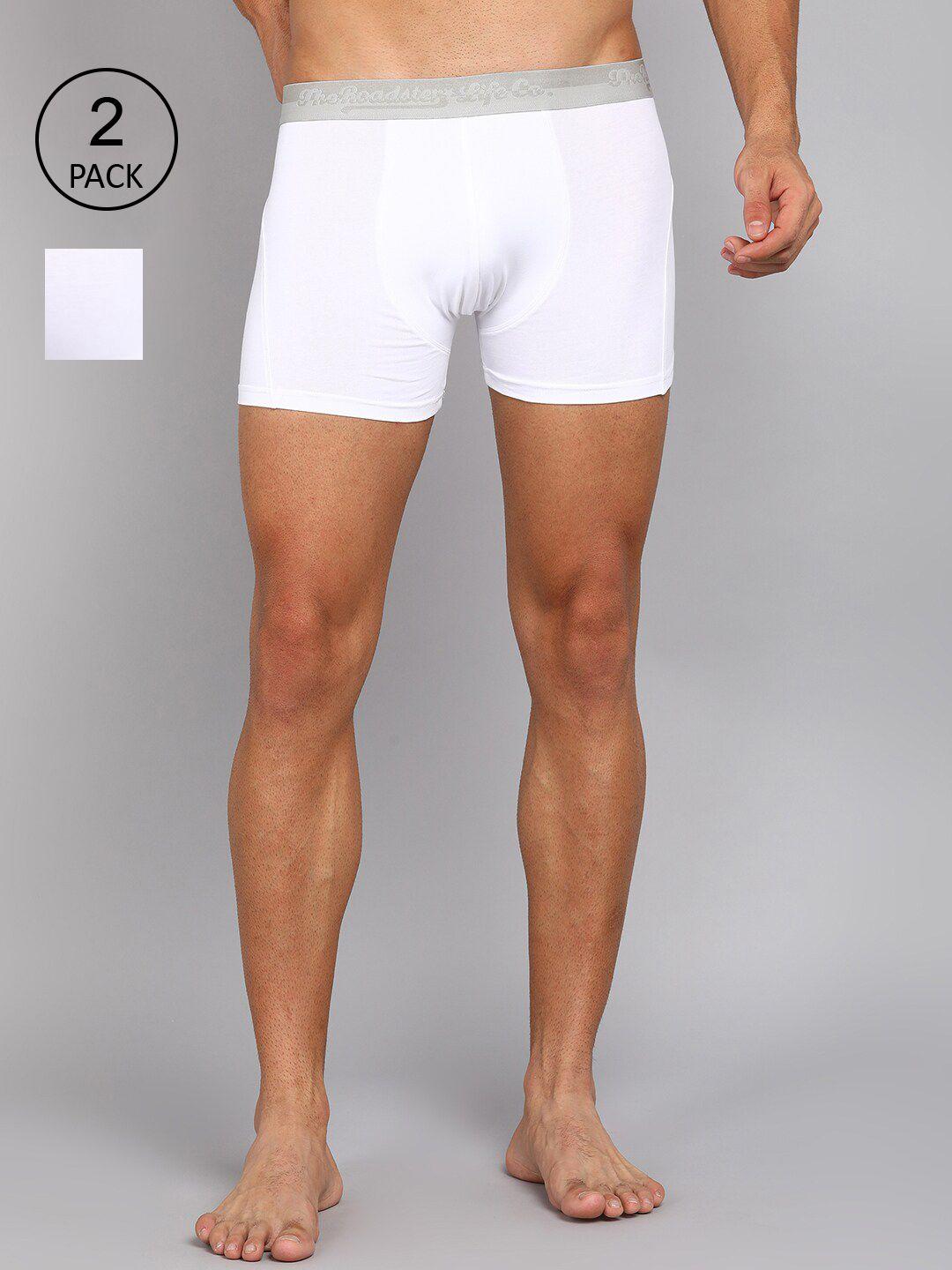 roadster men pack of 2 white solid cotton trunks