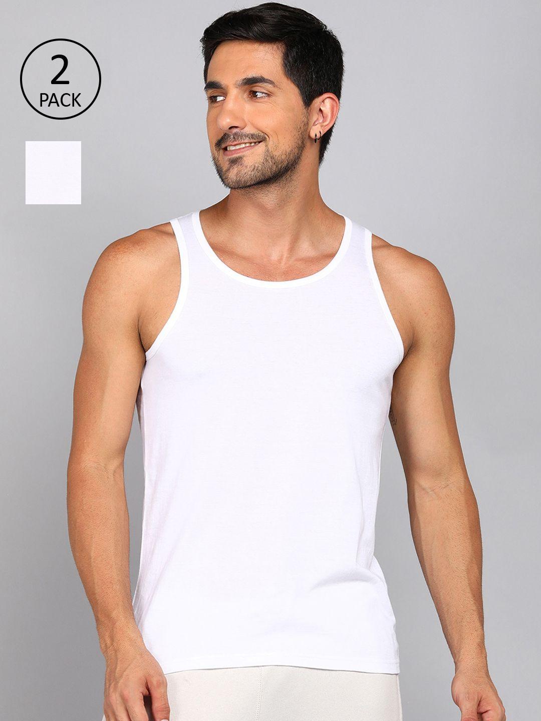 roadster men pack of 2 white solid pure cotton innerwear vest