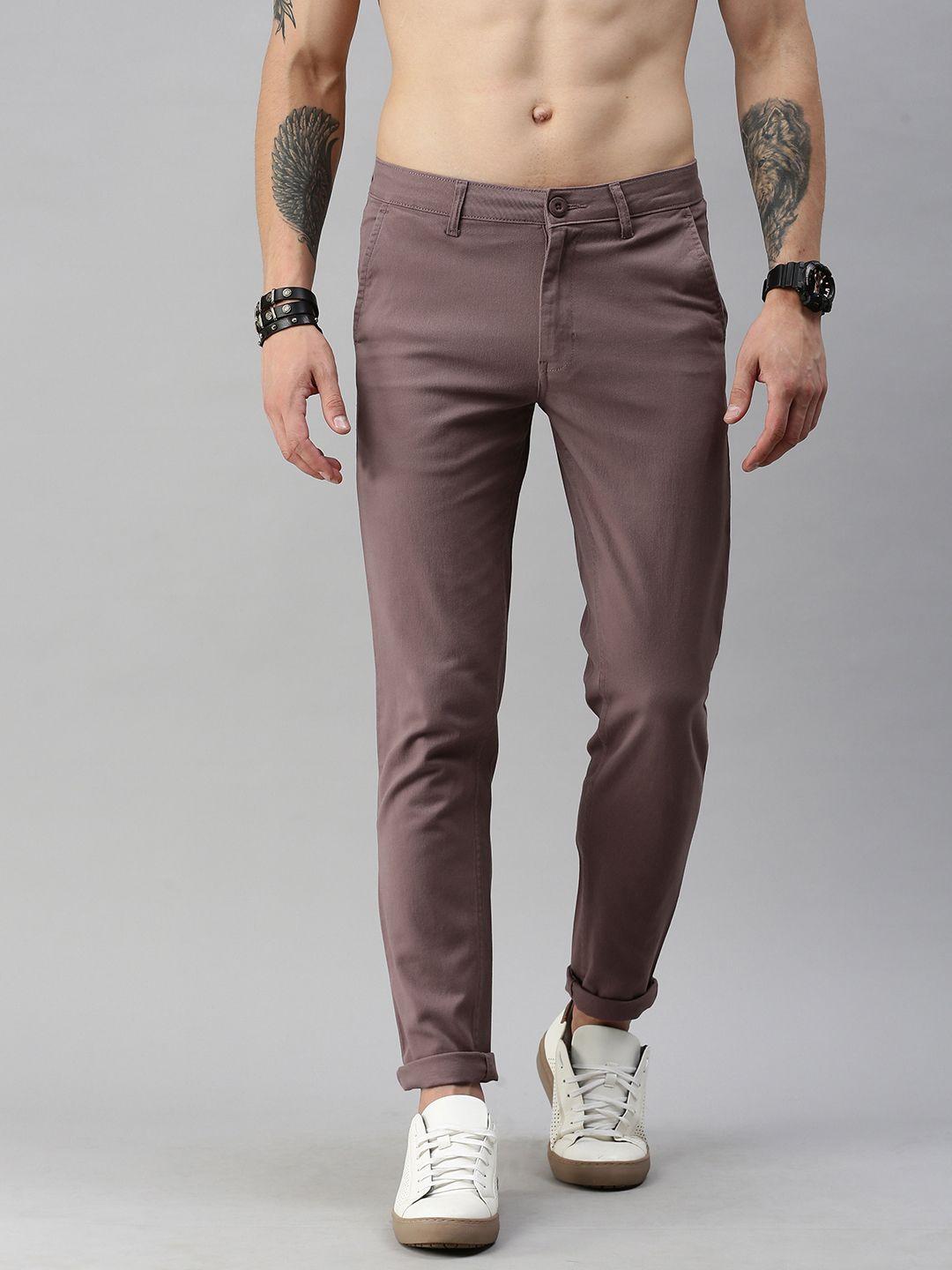 roadster men pink regular fit solid regular trousers