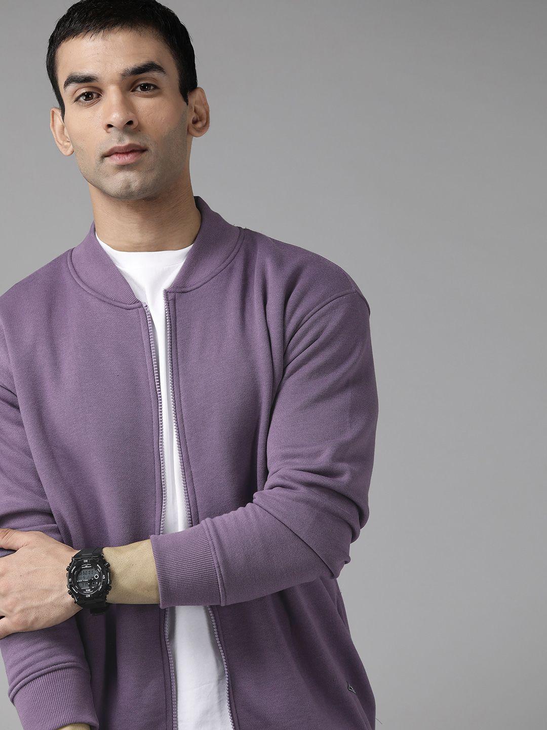 roadster men purple solid bomber jacket