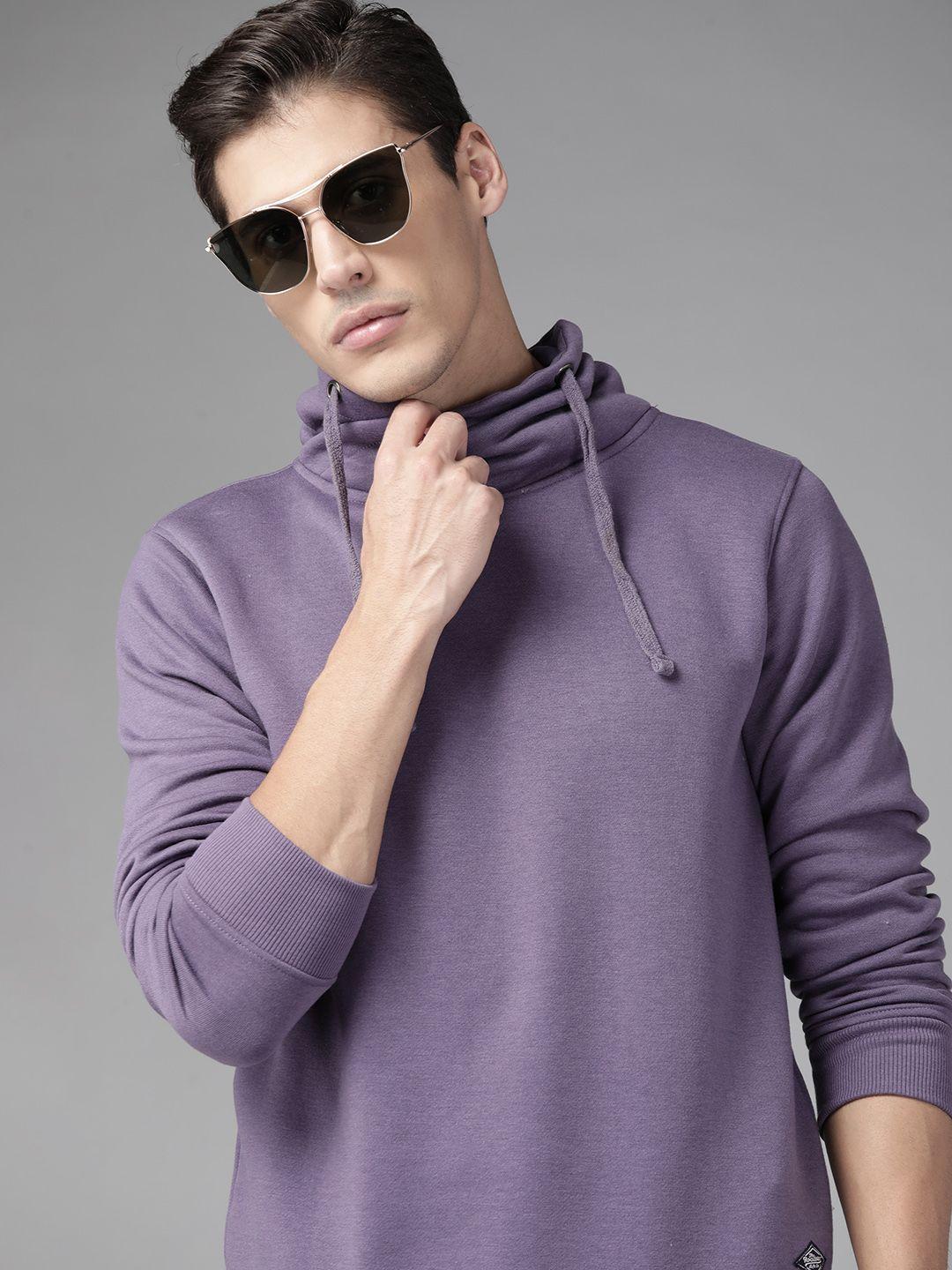 roadster men purple solid sweatshirt