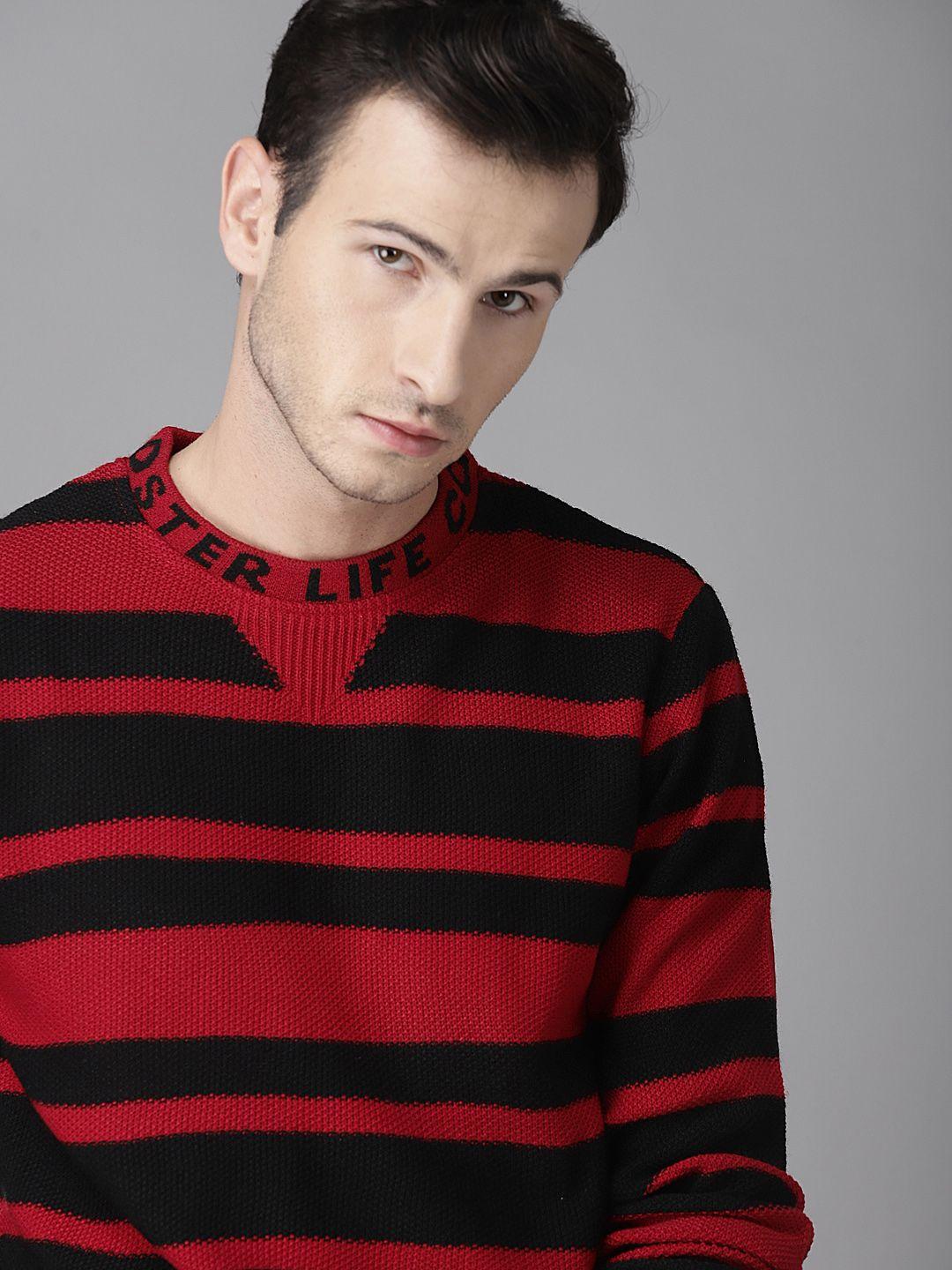 roadster men red & black striped sweater