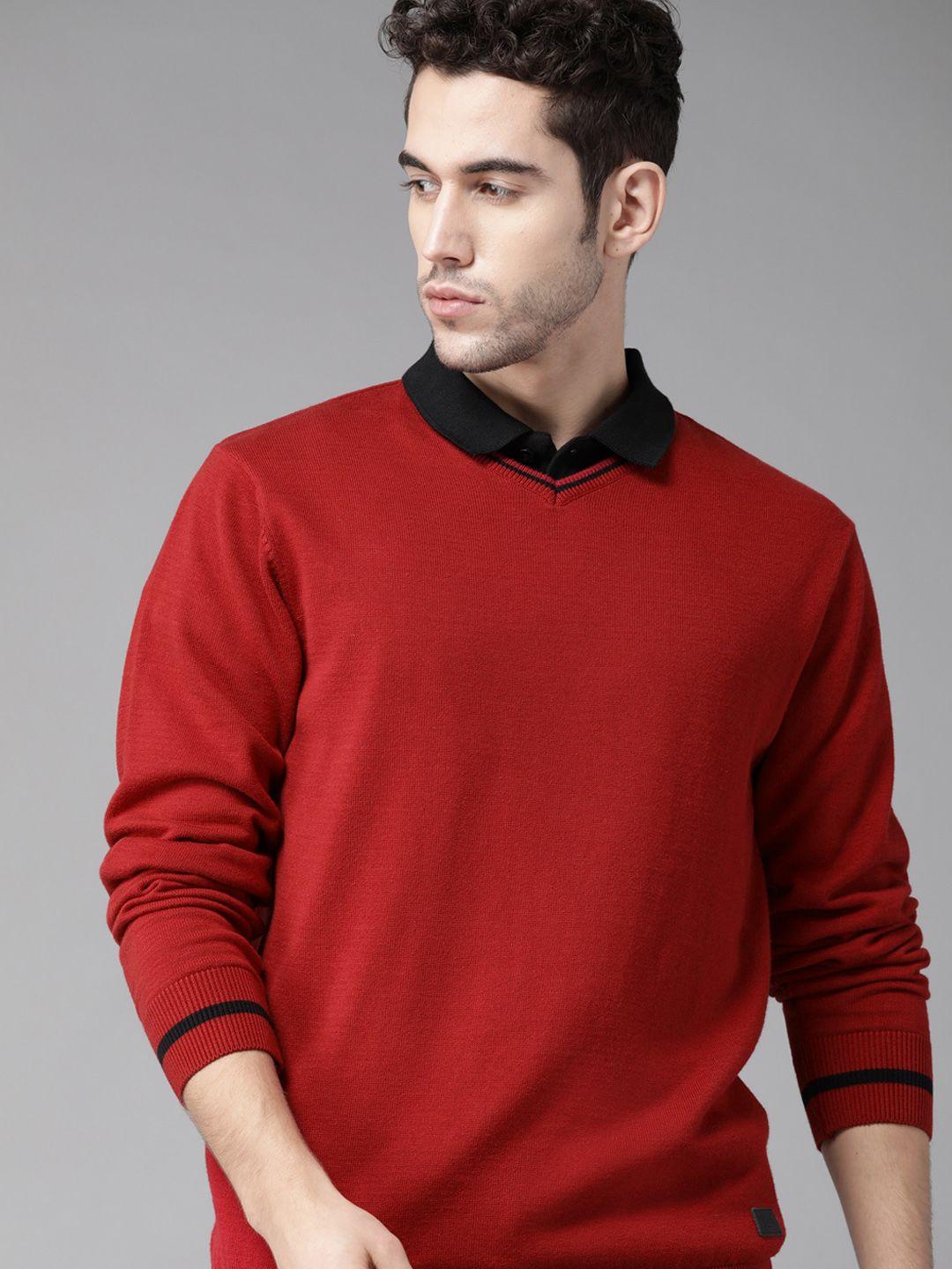 roadster men red solid pullover sweater