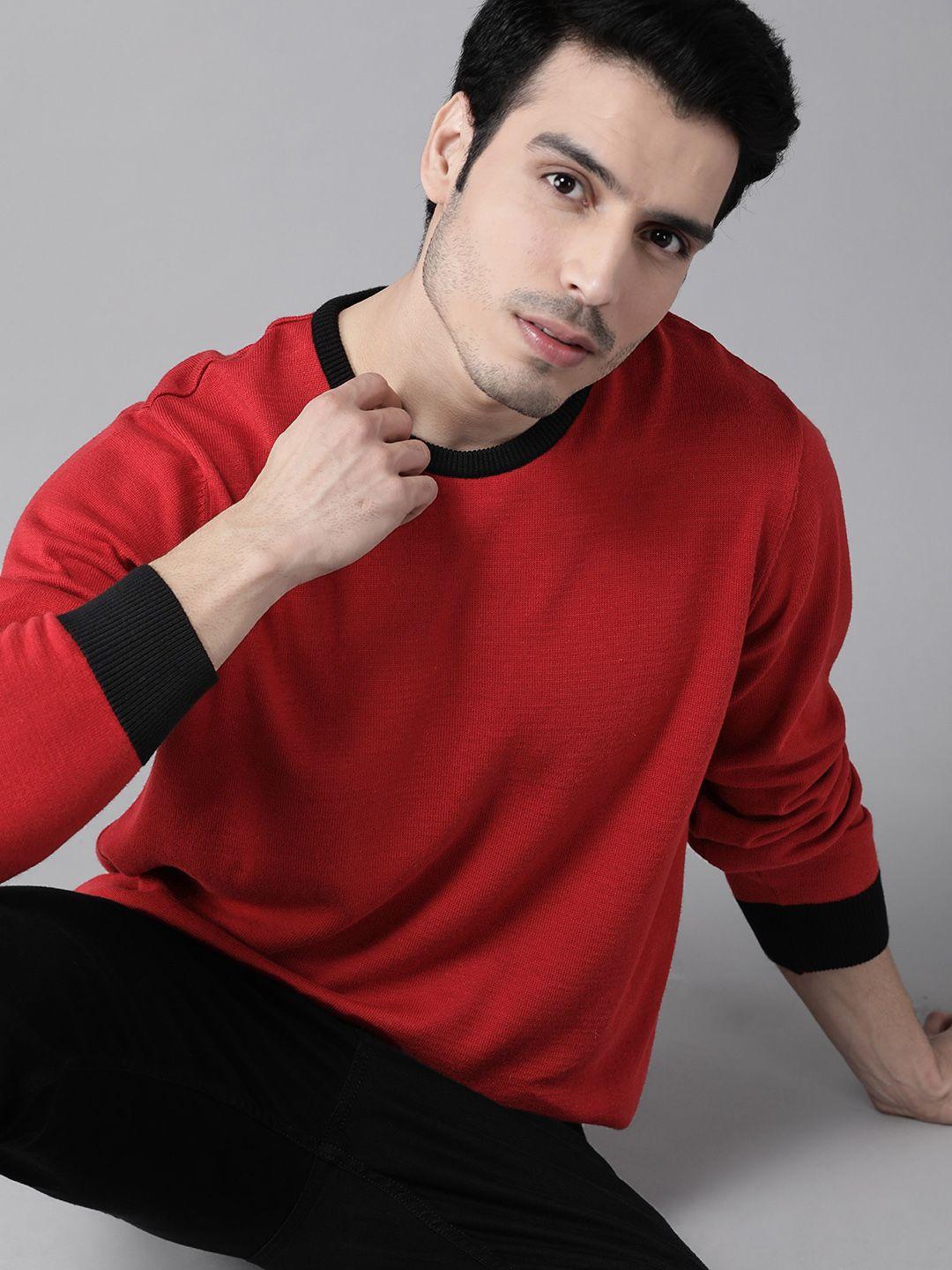 roadster men red solid pullover sweater