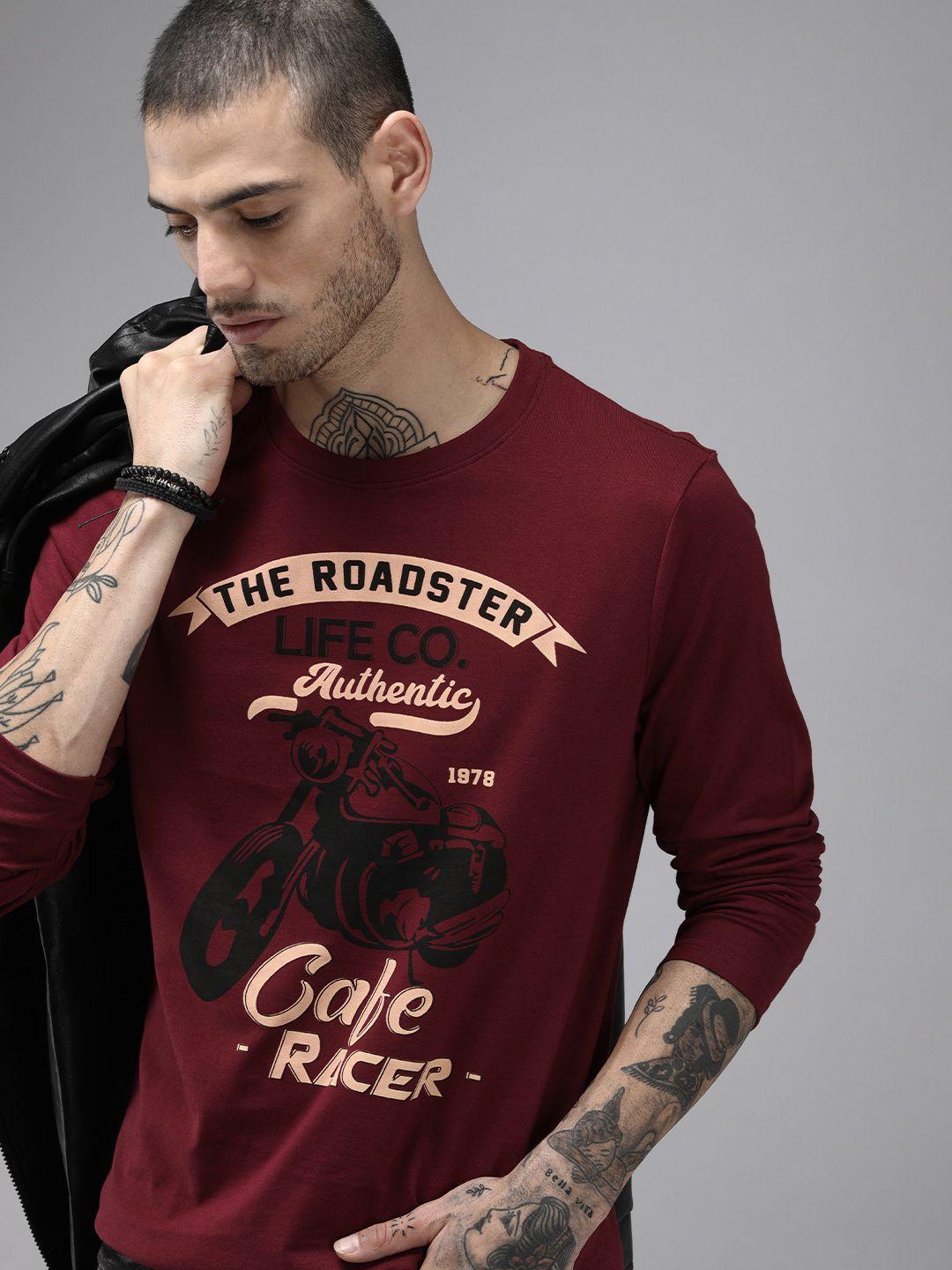 roadster men red typography printed pure cotton t-shirt