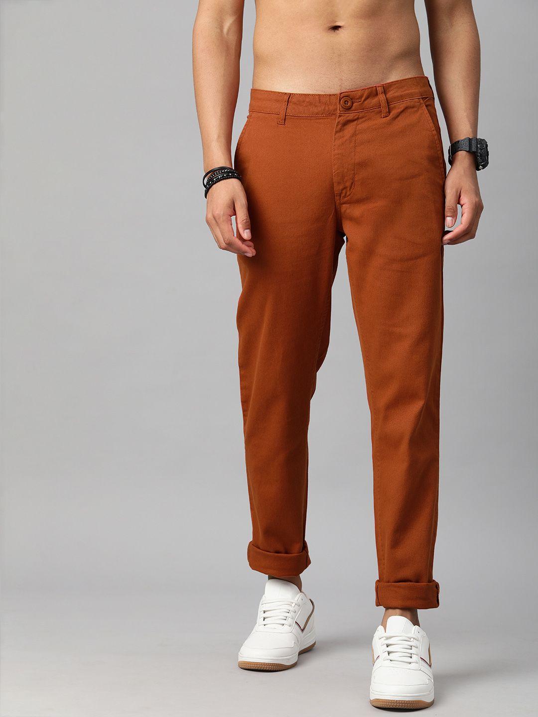 roadster men rust brown chinos trousers