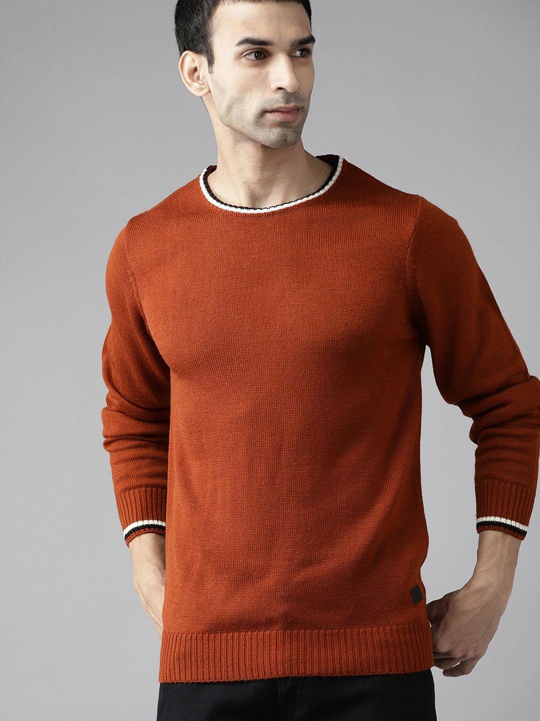 roadster men rust brown solid pullover