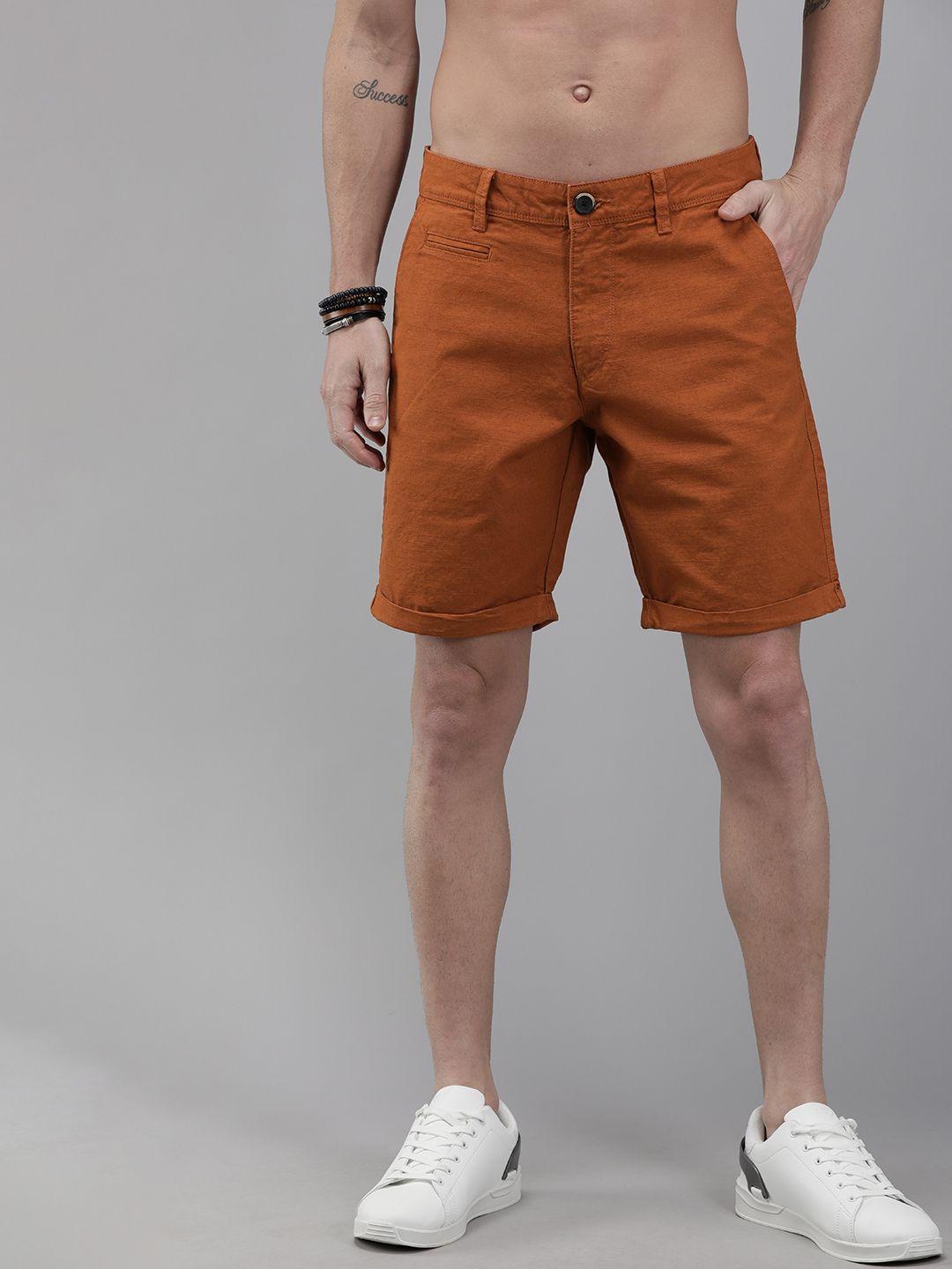 roadster men rust brown solid regular fit regular shorts