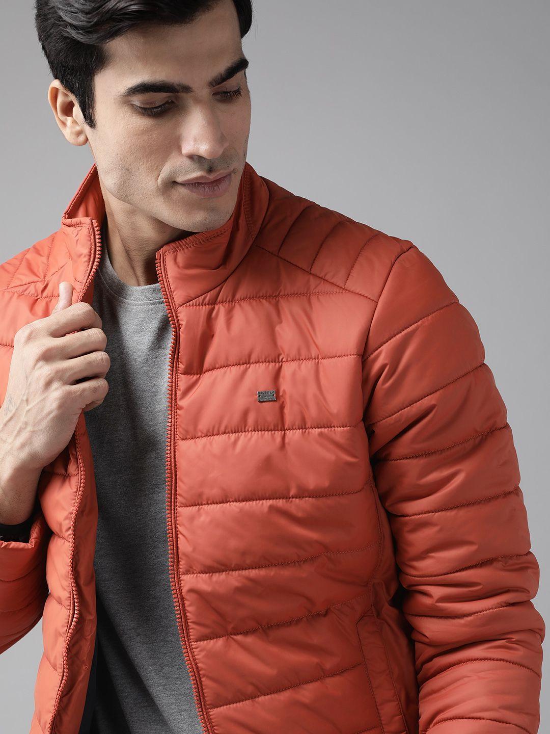 roadster men rust red solid padded jacket