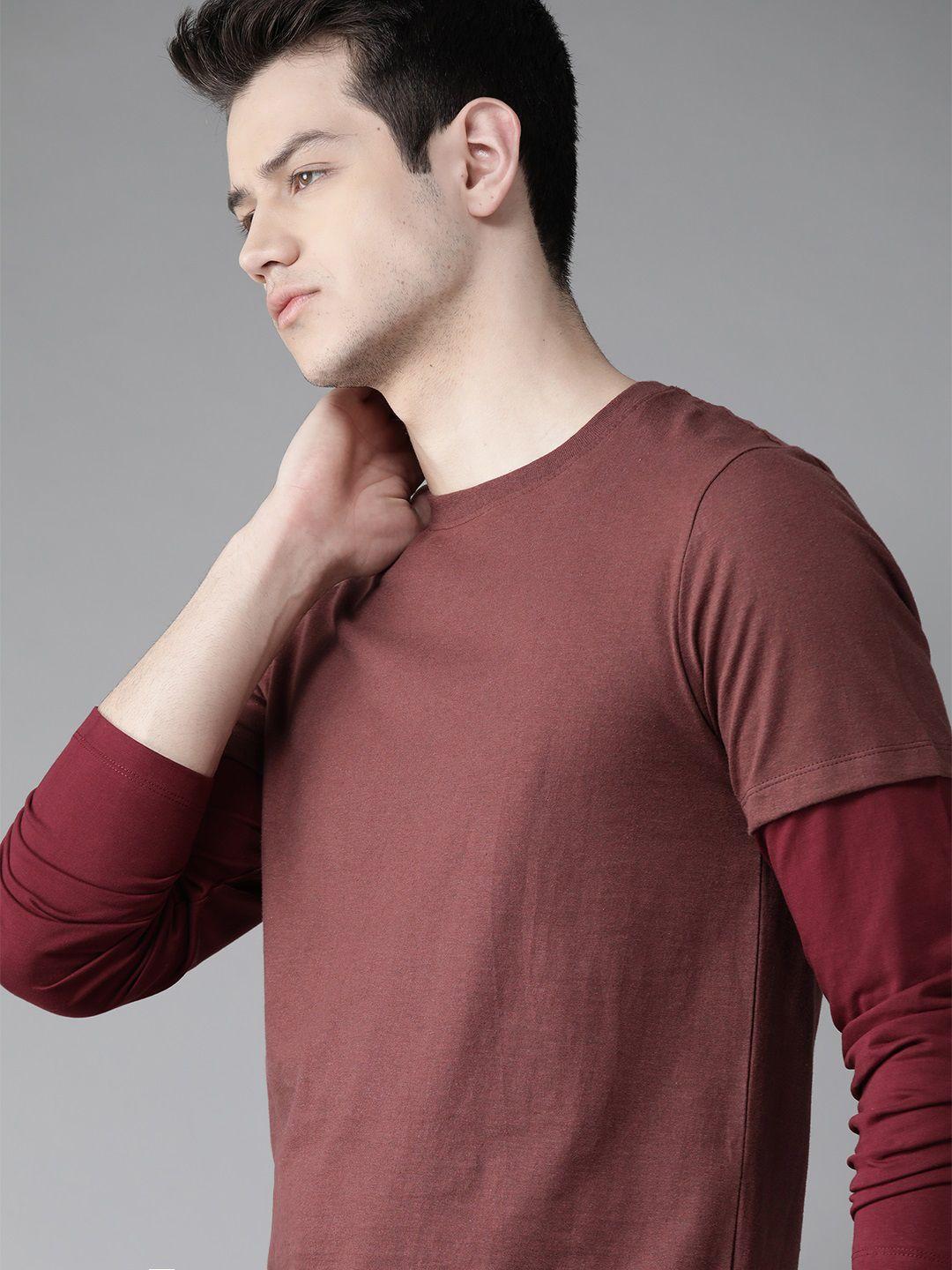 roadster men rust red solid round neck t-shirt