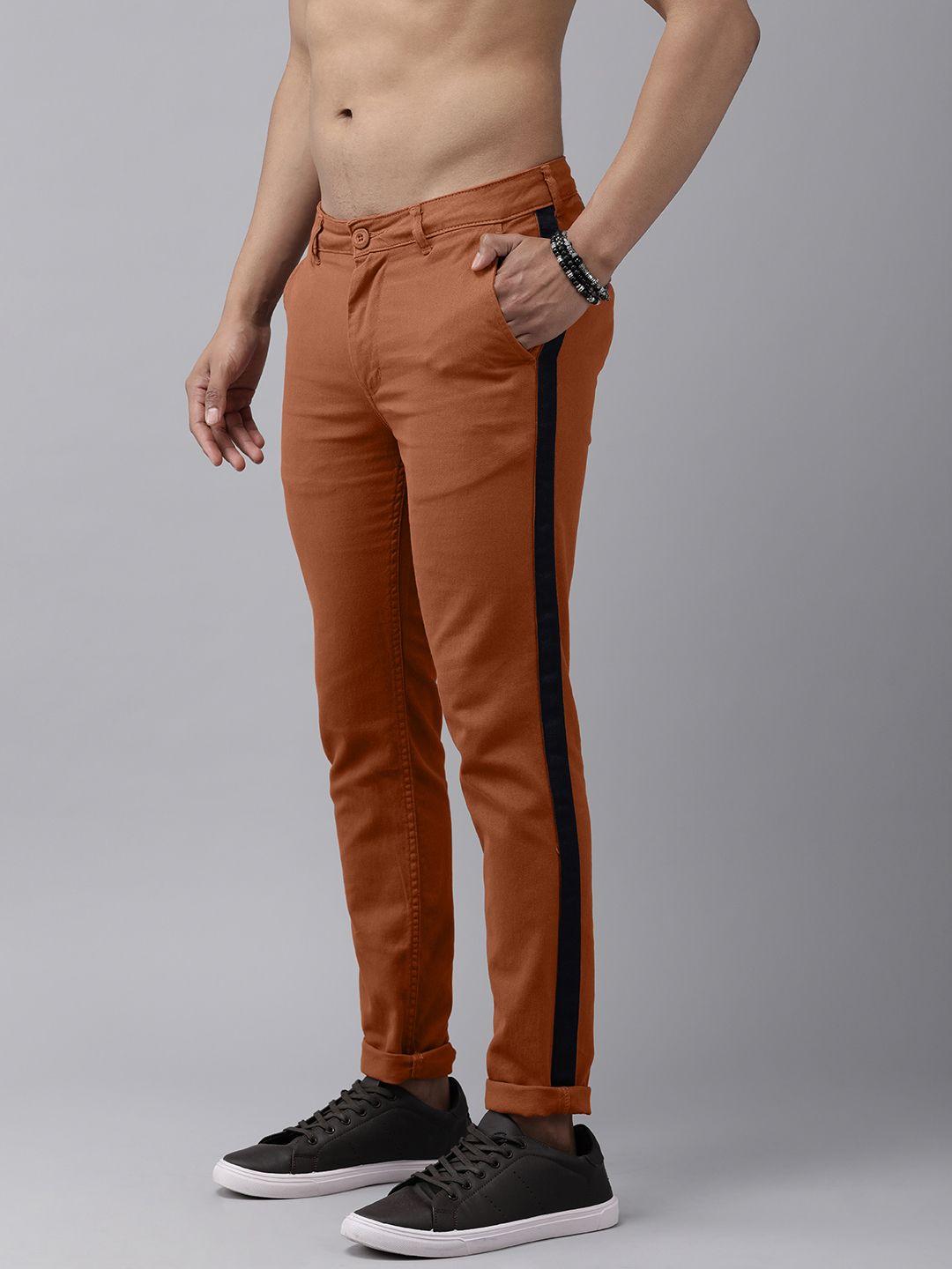 roadster men rust trousers with side stripe