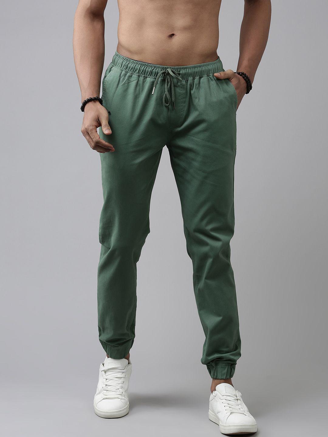 roadster men sea green joggers trousers