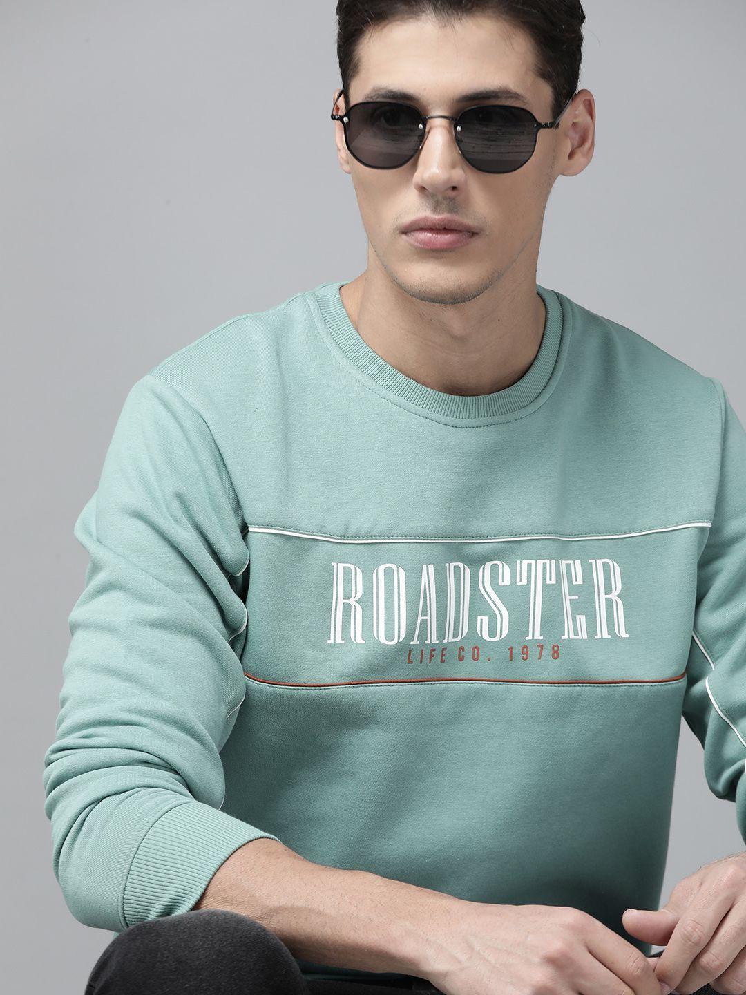 roadster men sea green printed sweatshirt