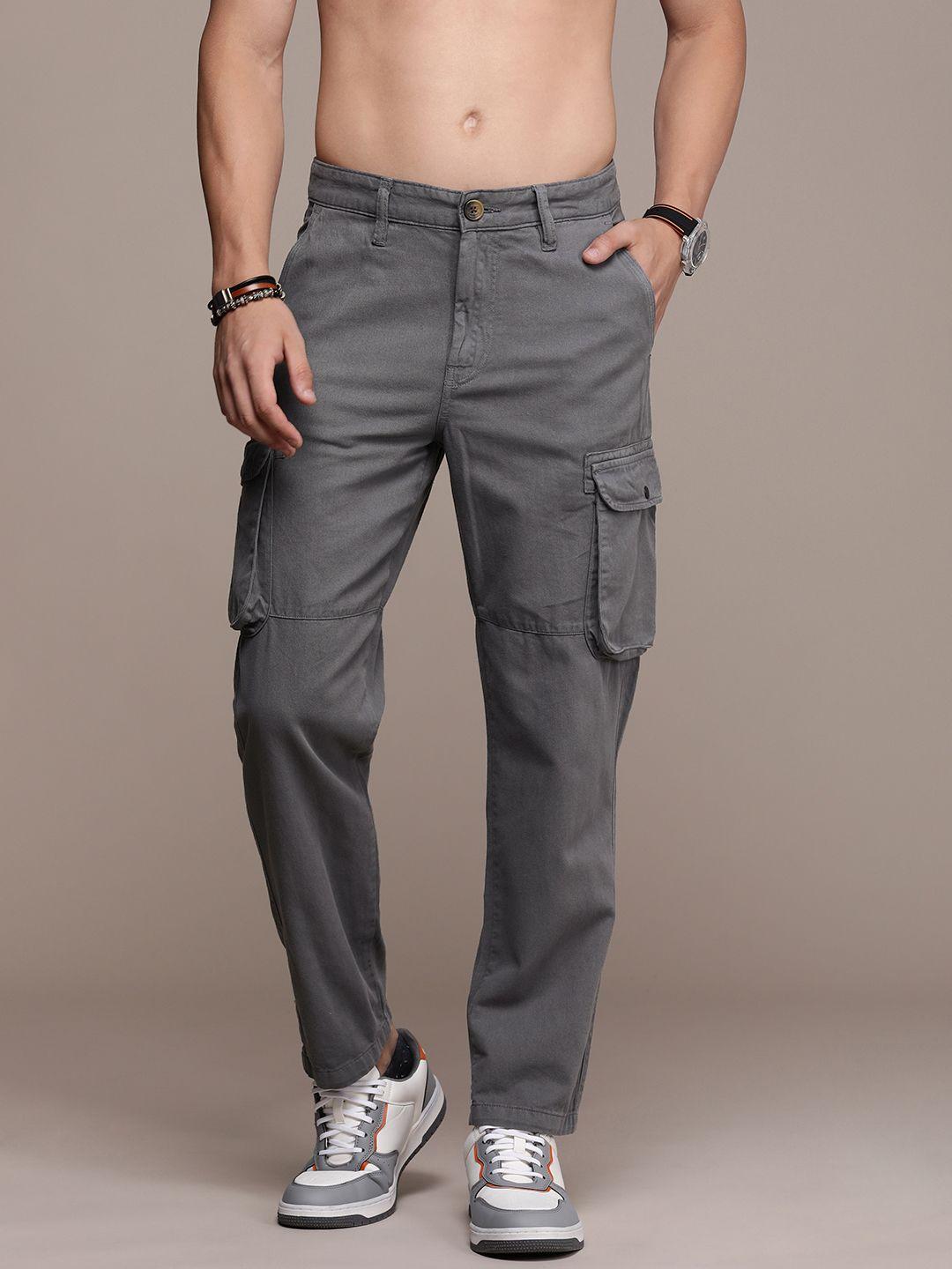 roadster men solid pure cotton cargos