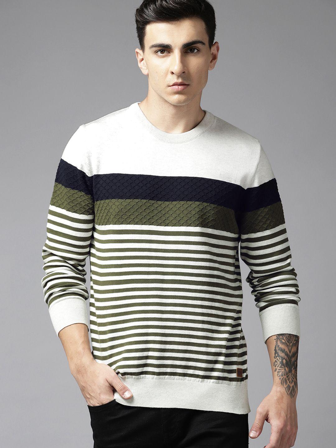 roadster men striped cotton pullover