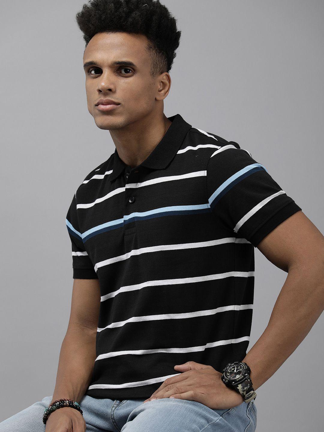 roadster men striped polo collar t-shirt