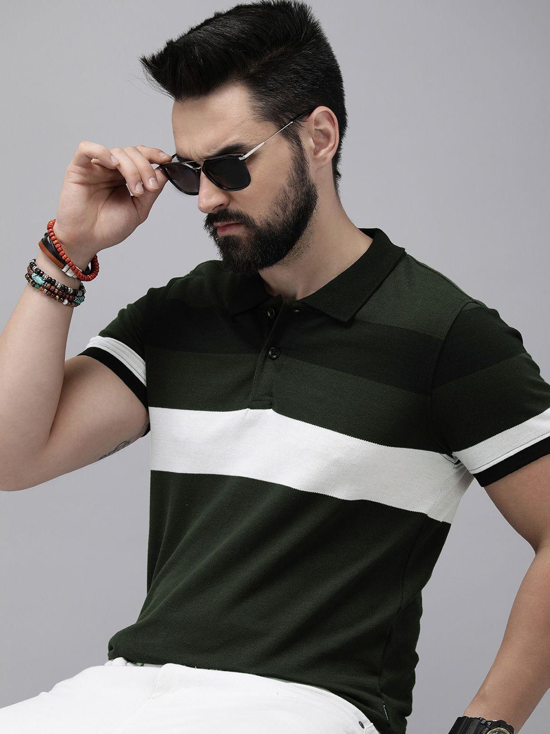 roadster men striped polo collar t-shirt