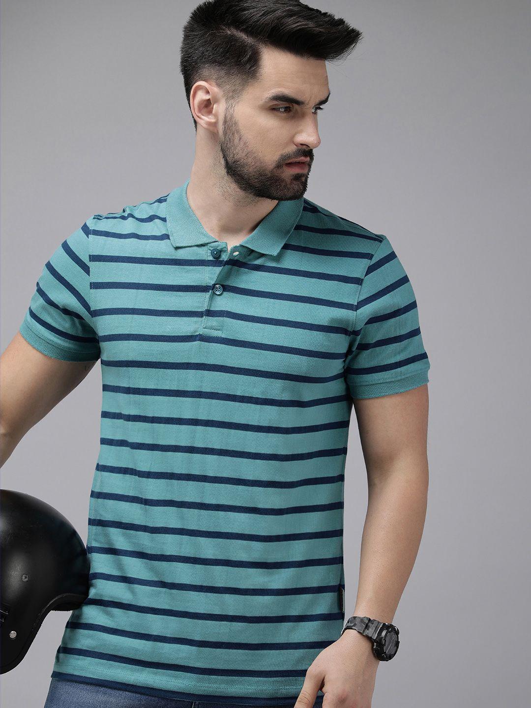 roadster men striped polo collar t-shirt