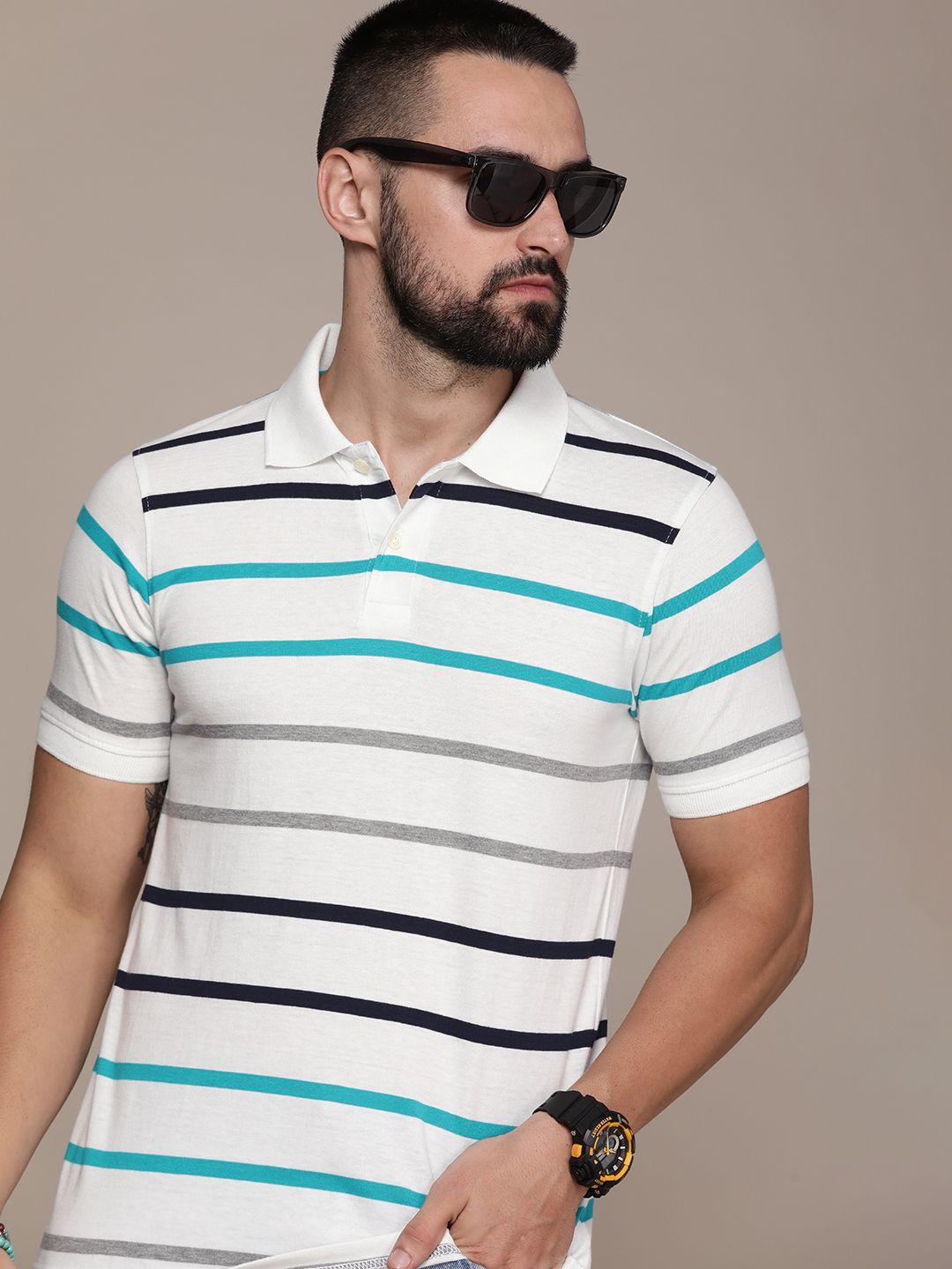 roadster men striped polo collar t-shirt