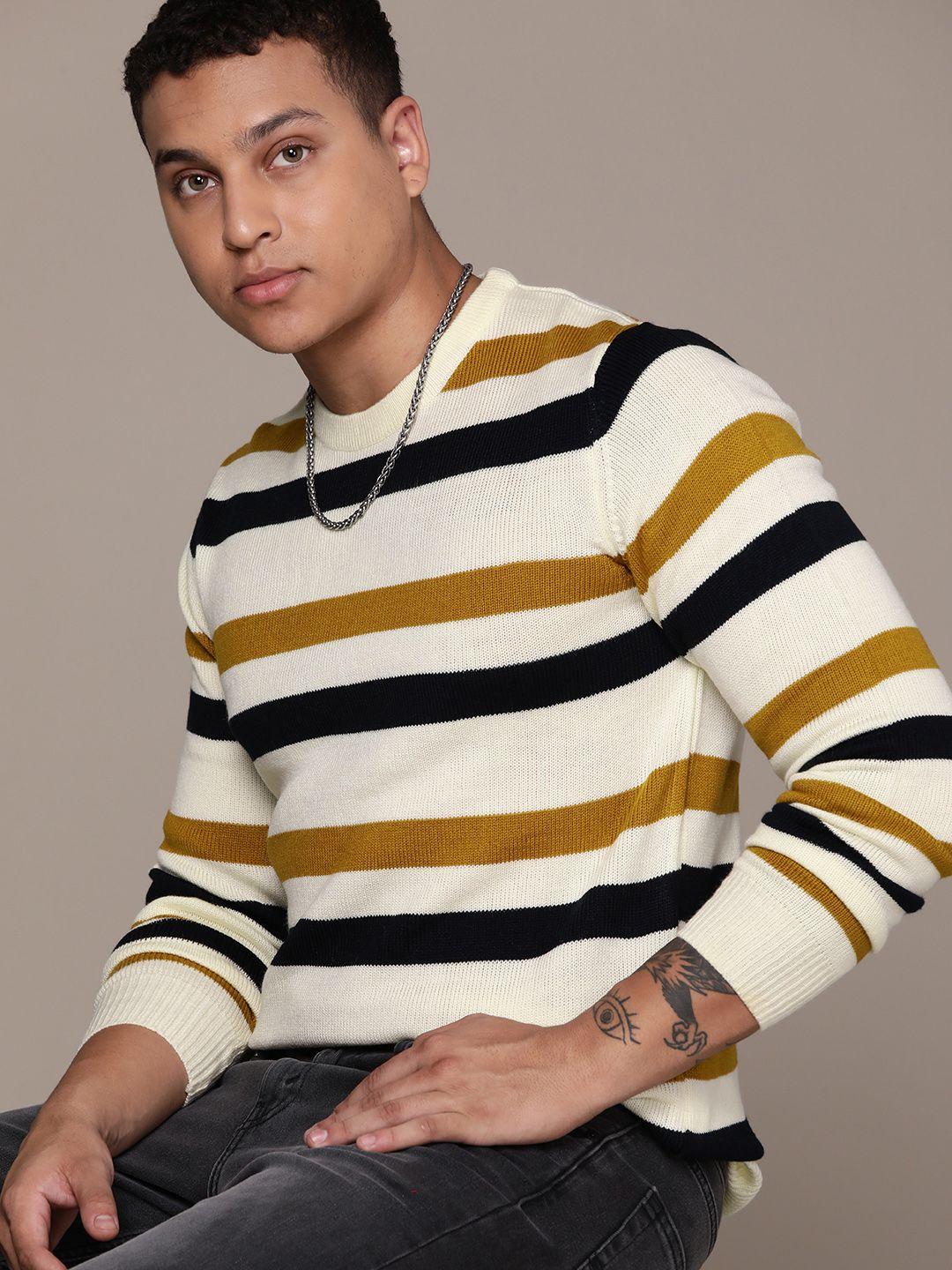 roadster men striped pullover sweater