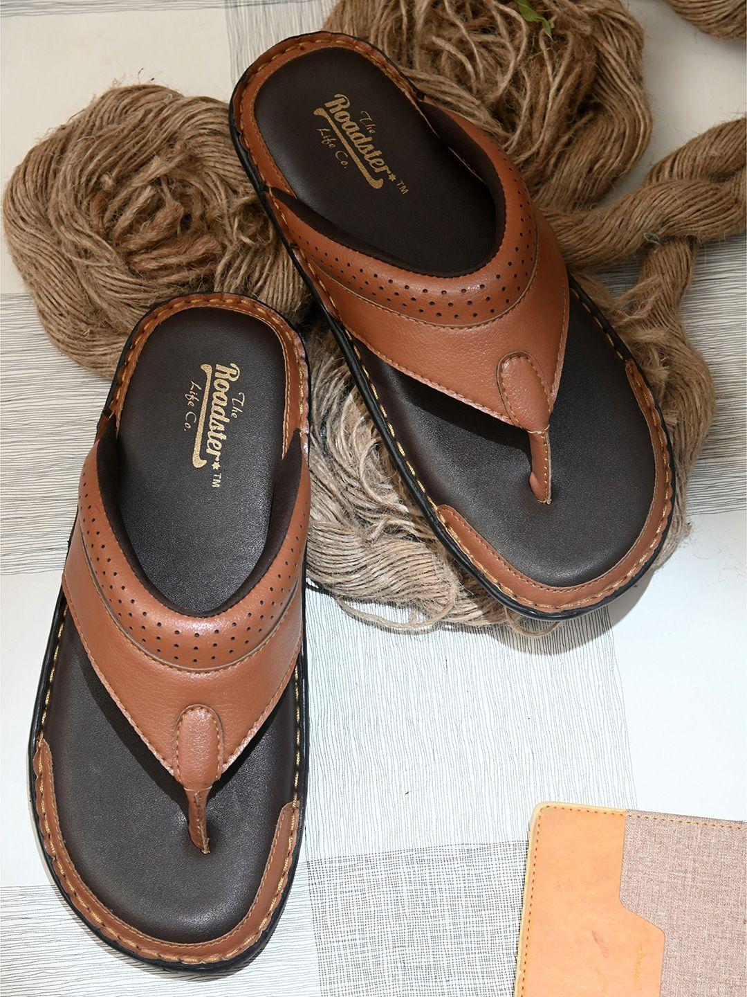 roadster men tan & black ethnic comfort sandals