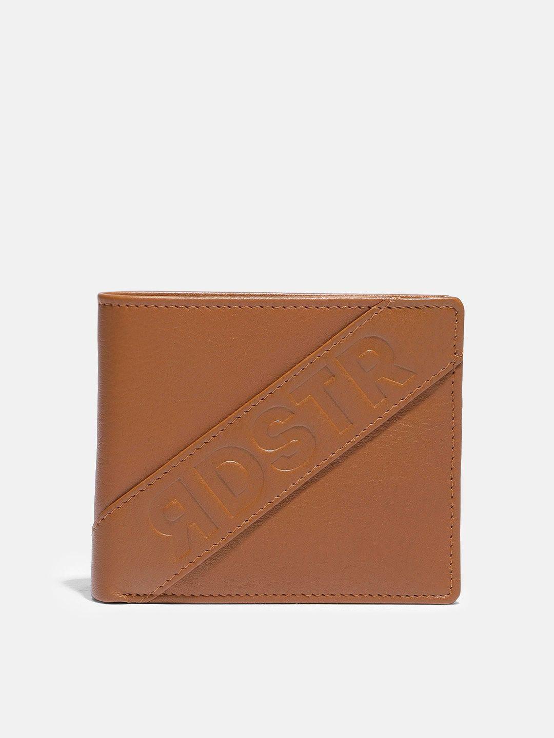 roadster men tan brown solid leather two fold wallet
