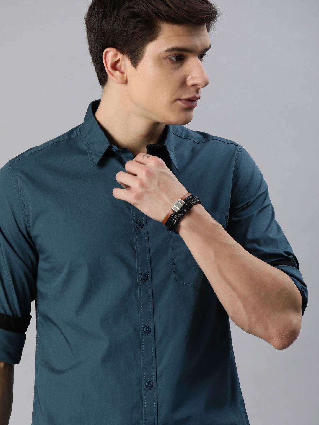 roadster men teal blue cotton sustainable casual shirt