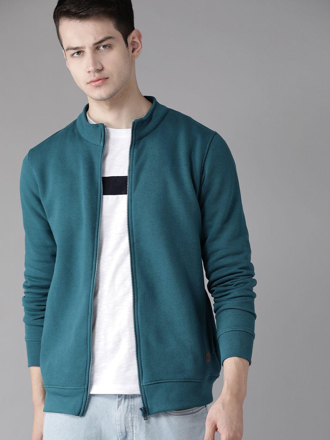 roadster men teal blue solid sweatshirt