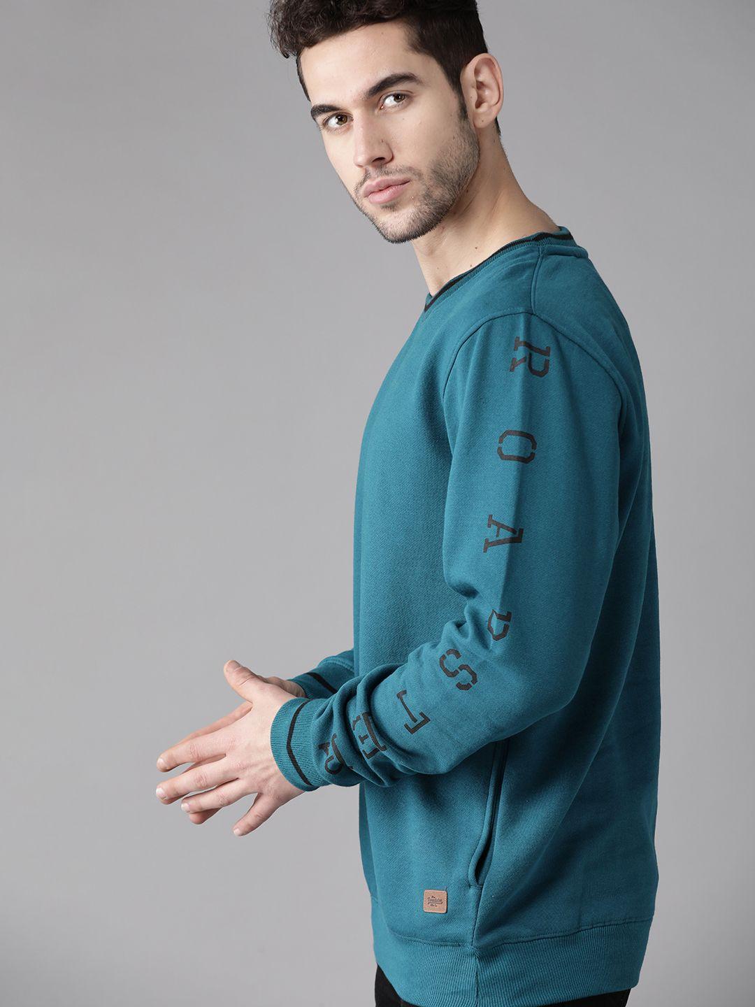 roadster men teal blue solid sweatshirt