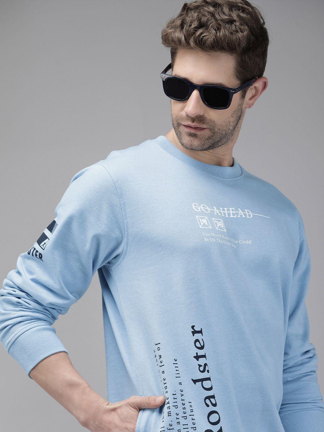 roadster men turquoise blue typographical printed sweatshirt