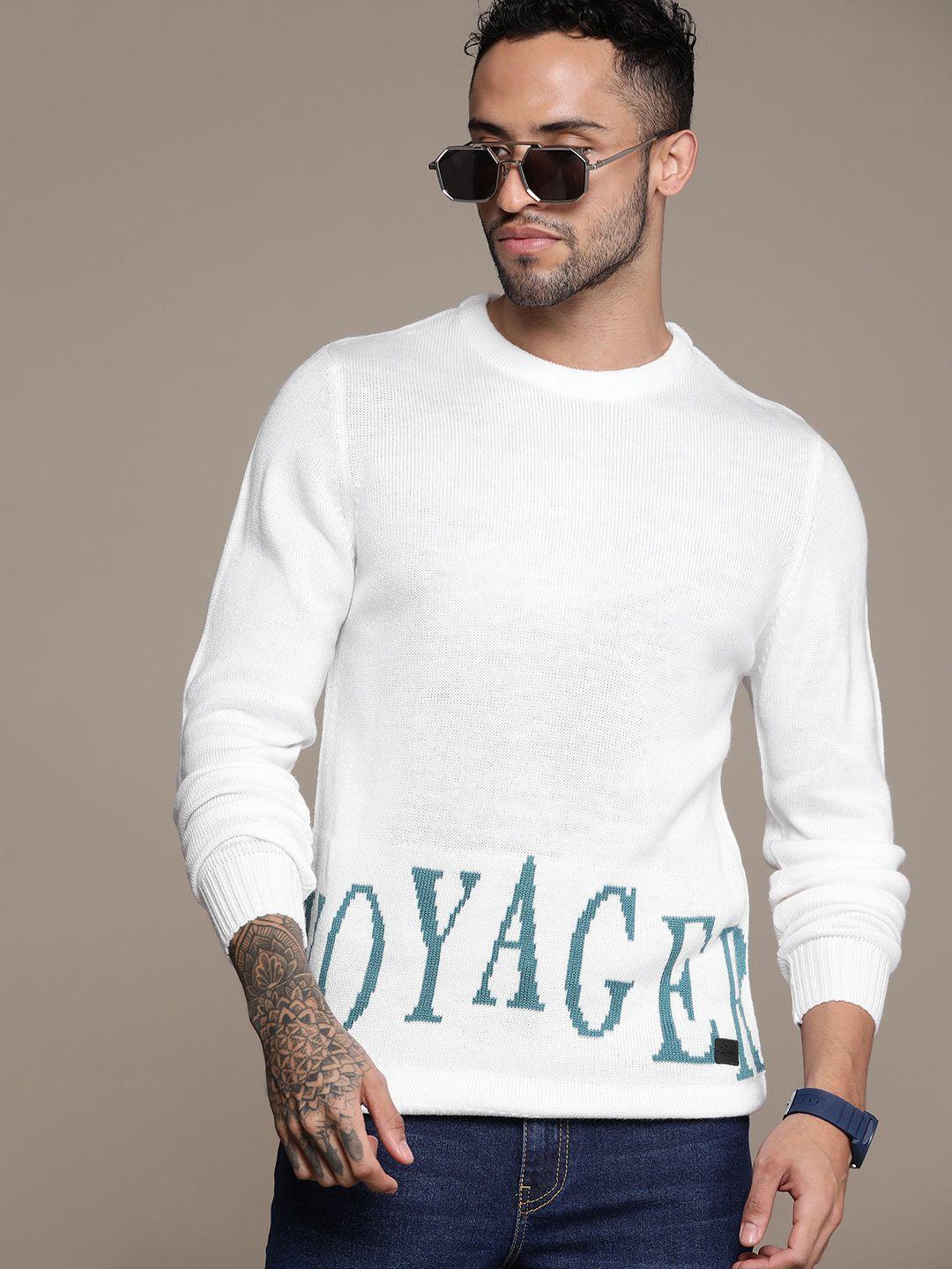 roadster men typography printed pullover sweater