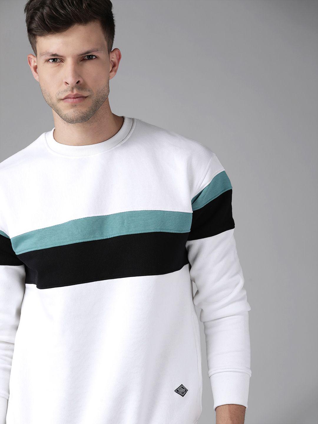 roadster men white & black striped sweatshirt