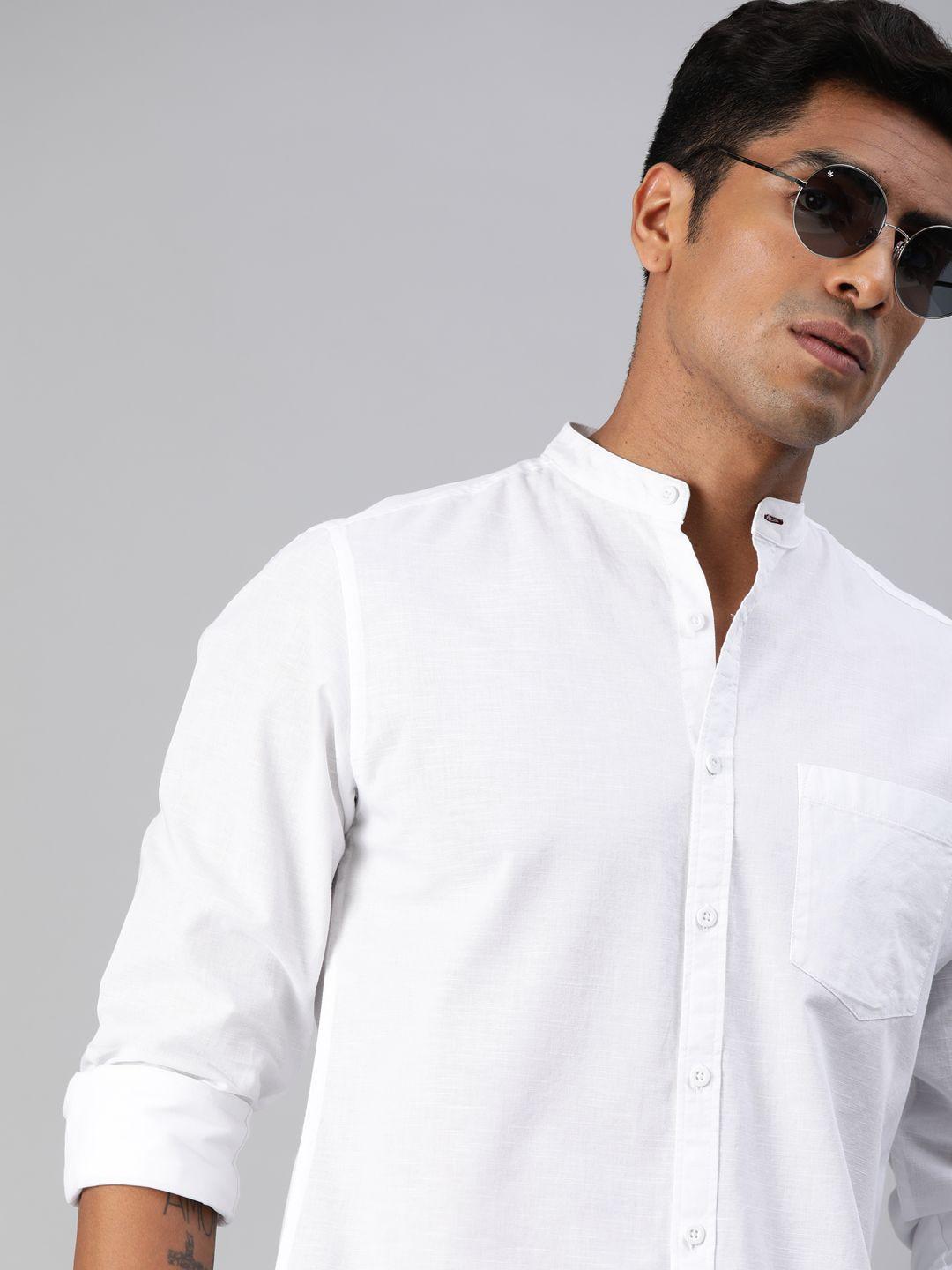 roadster men white regular fit solid casual shirt