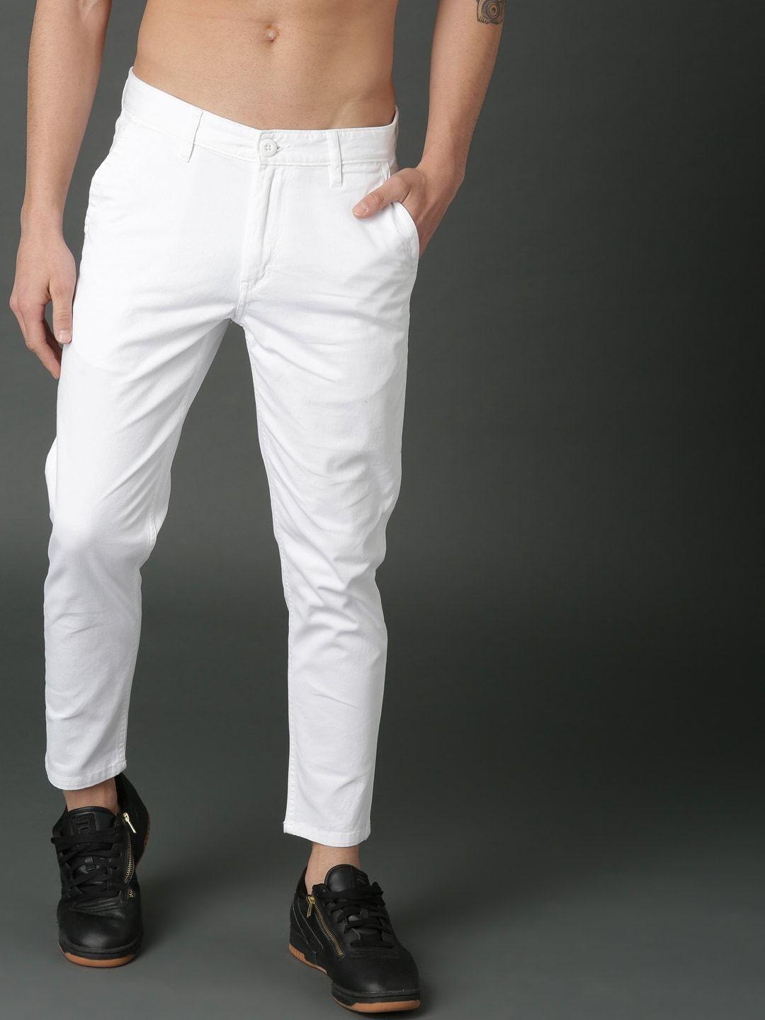 roadster men white regular fit solid chinos